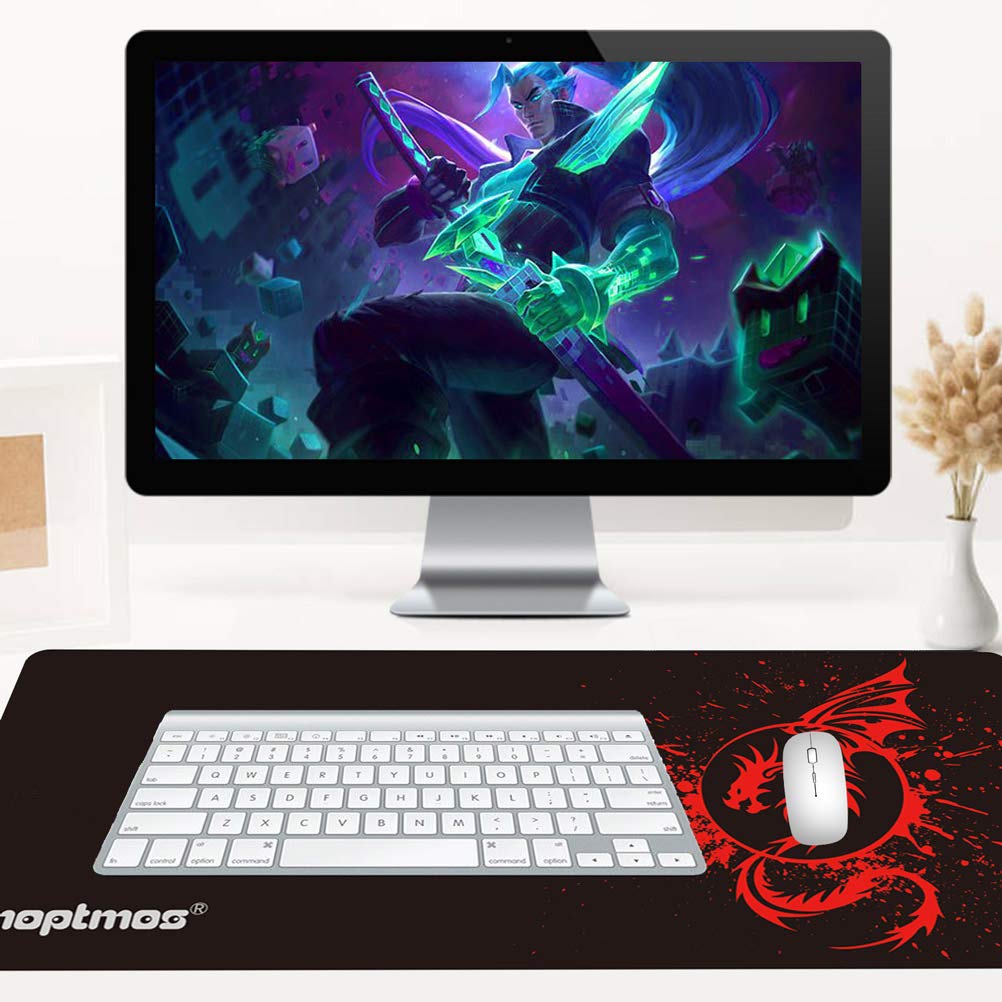 Large Gaming Mouse Pad with Dragon Design - Non-Slip RGB Extended Mouse Mat for PC, Laptop & Office Use - Perfect for Gamers, Programmers & Graphic Designers (A-Red)