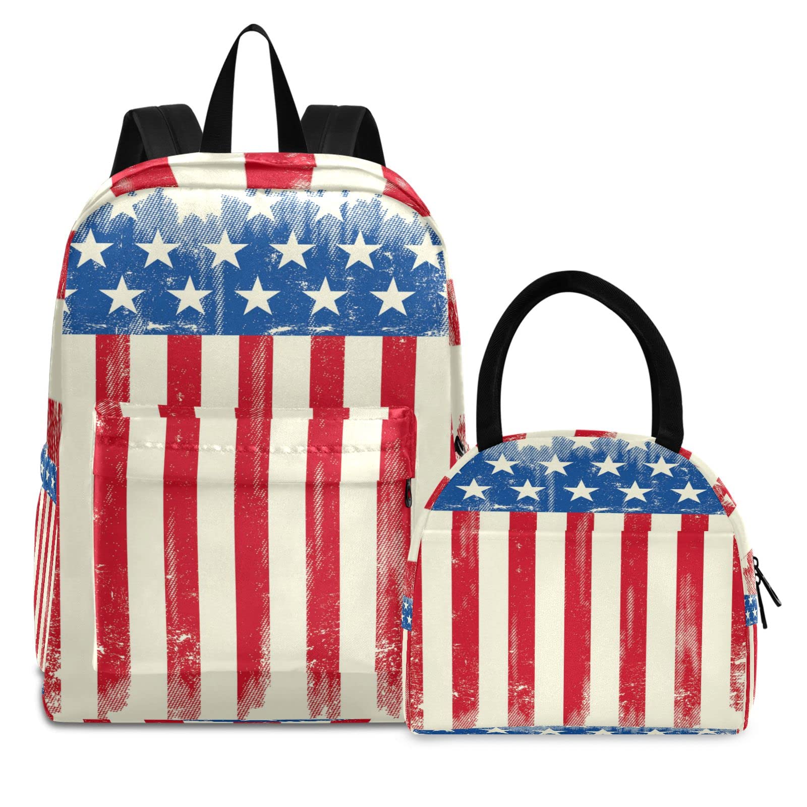 Grunge American Flag Backpack for Teens - Waterproof School Bag with Lunch Box | Stylish & Durable for School & Travel
