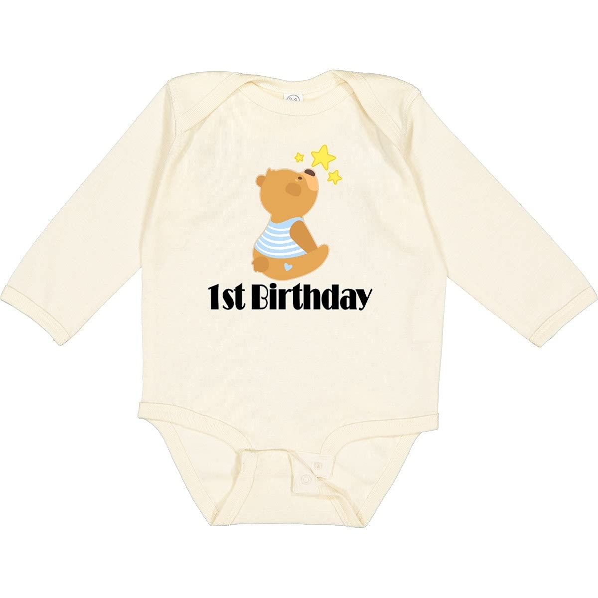 Inktastic 1st Birthday Outfit - 1 Year Old Boy Bear Long Sleeve Creeper Romper - Baby Boy's First Birthday Party, Photo Shoot & Special Occasion Outfit