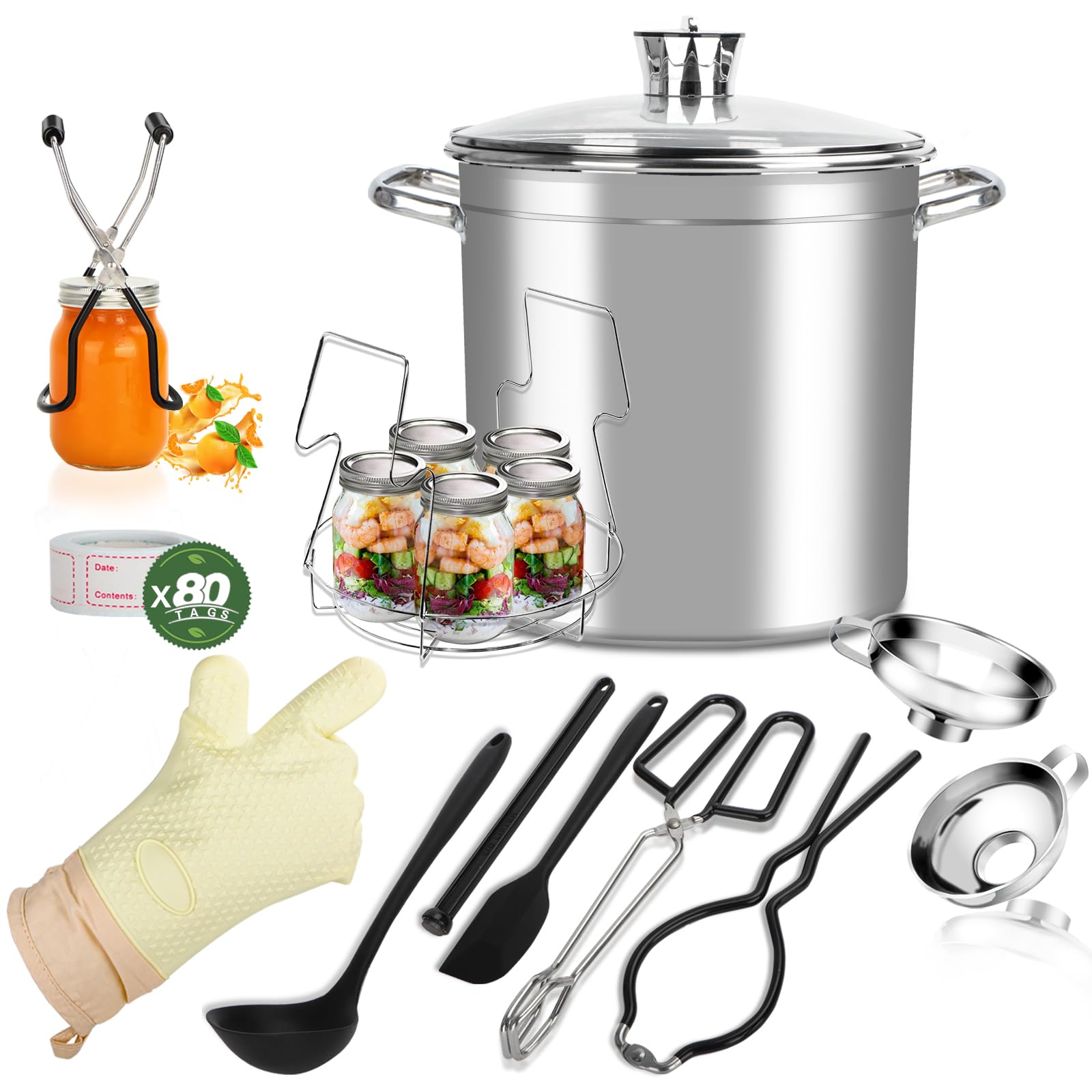 Stainless Steel Canning Pot with Rack & Lid - Complete Home Canning Starter Kit for Beginners | Preserving Jams, Pickles & Vegetables | Durable Canning Supplies for Mason Jars & Food Storage