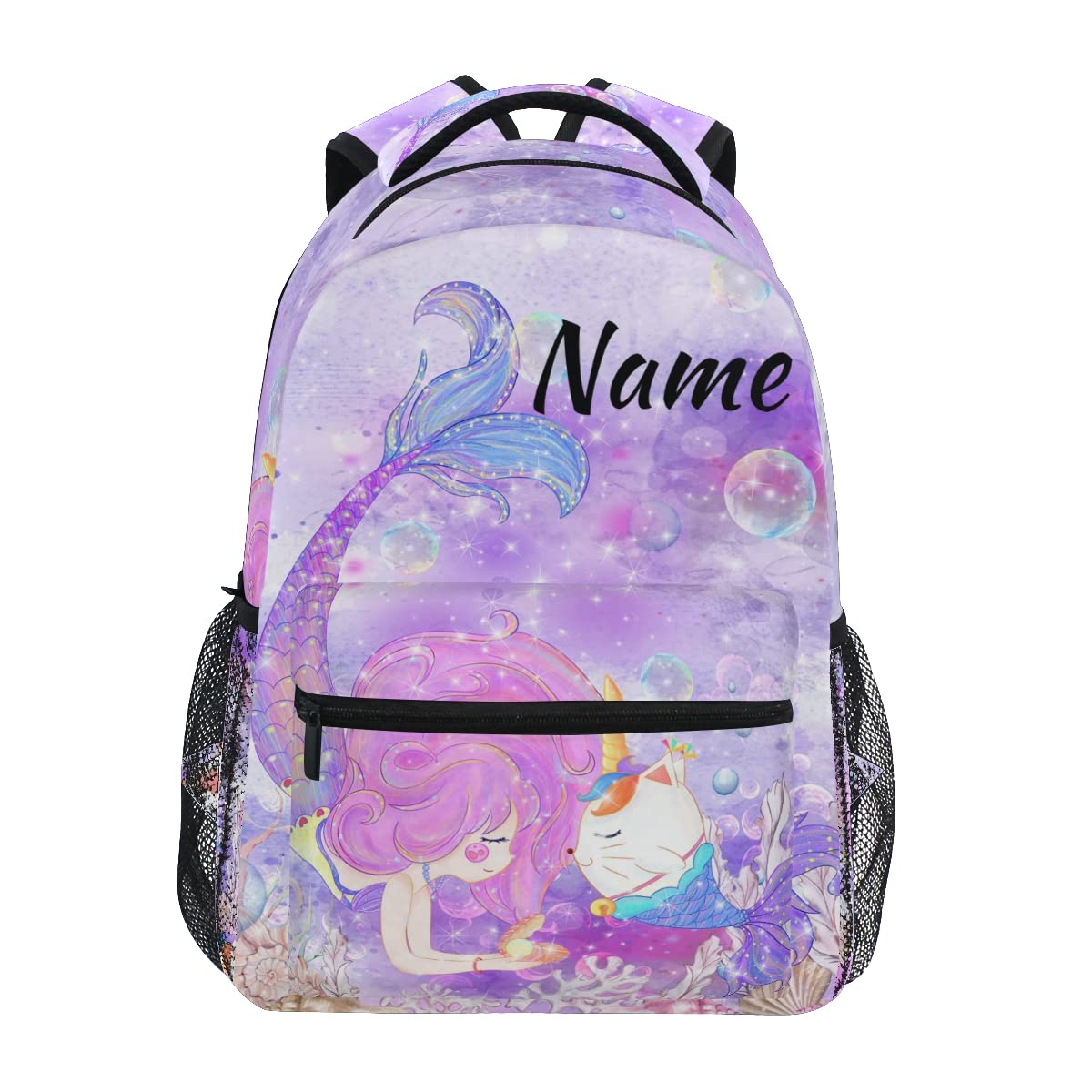Custom Personalized Mermaid Unicorn Cat Backpack for Kids - School Bookbag with Name Text for Boys & Girls, Elementary Student Laptop Daypack - Perfect for School, Travel & Daily Use
