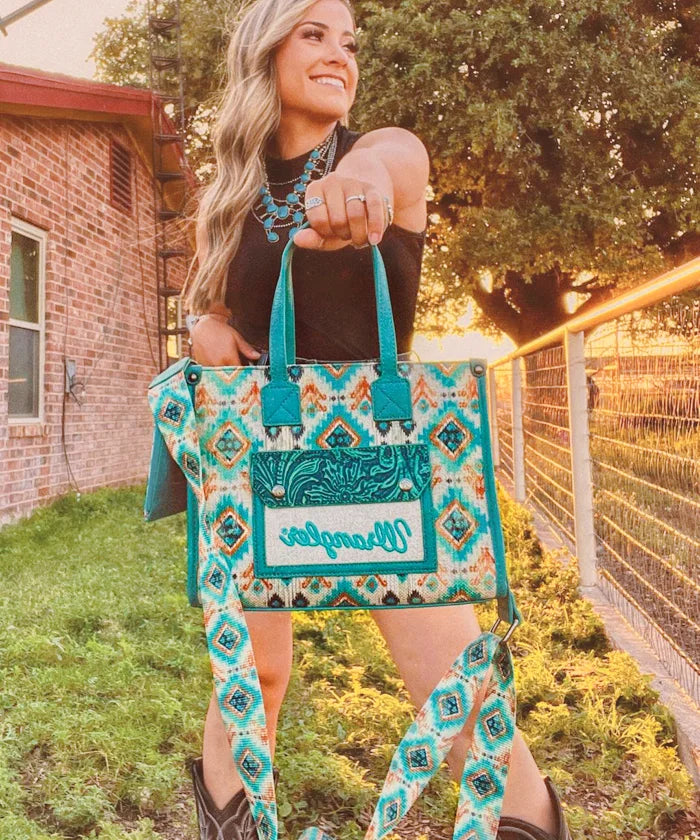 Wrangler Aztec Concealed Carry Canvas Tote Bag Set for Women - Stylish & Durable CCW Purse with Multiple Pockets - Perfect for Travel, Shopping & Everyday Use