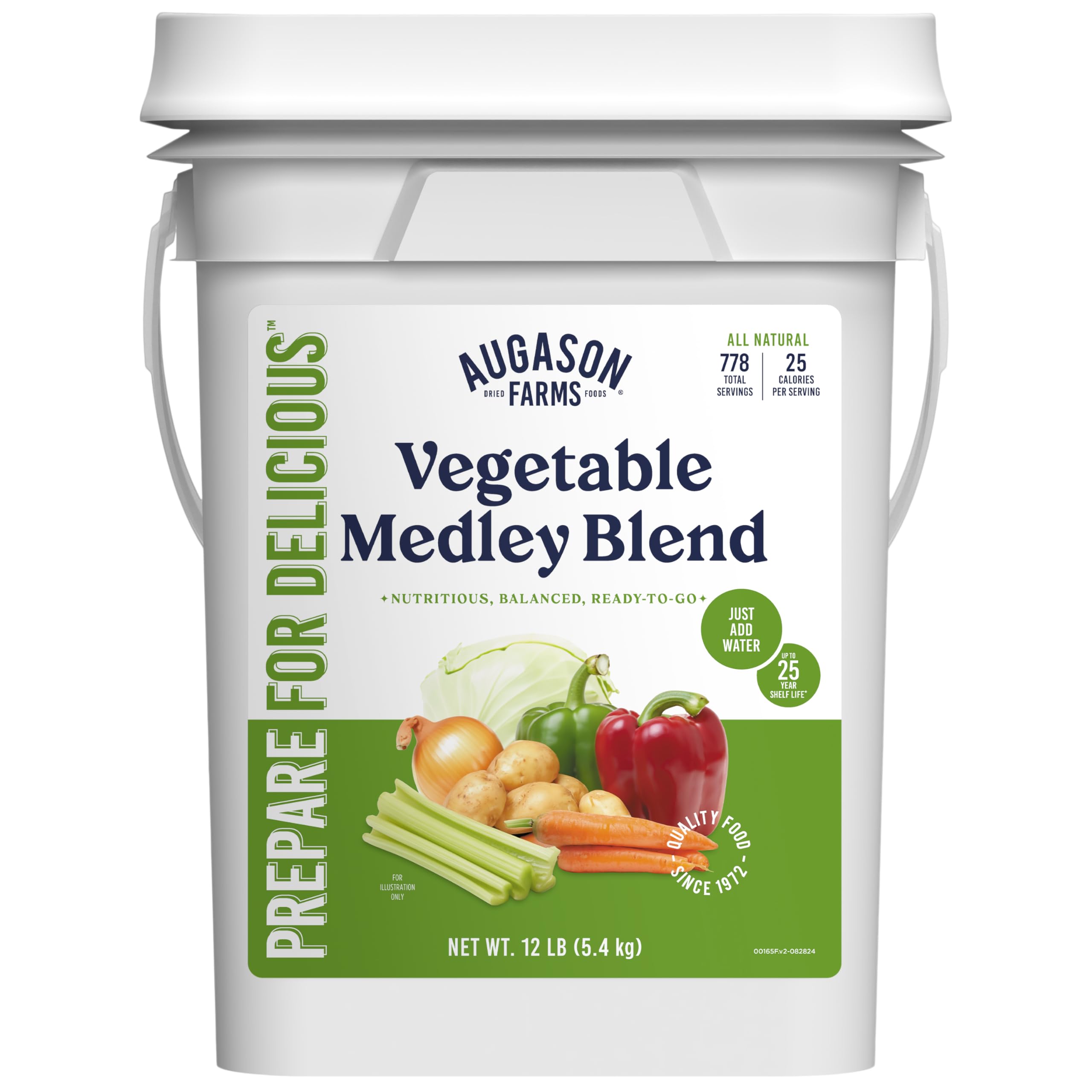 Augason Farms Vegetable Medley Blend 4-Gallon Pail - Gluten Free Emergency Food Supply (778 Servings) for Camping, Survival & Everyday Meals