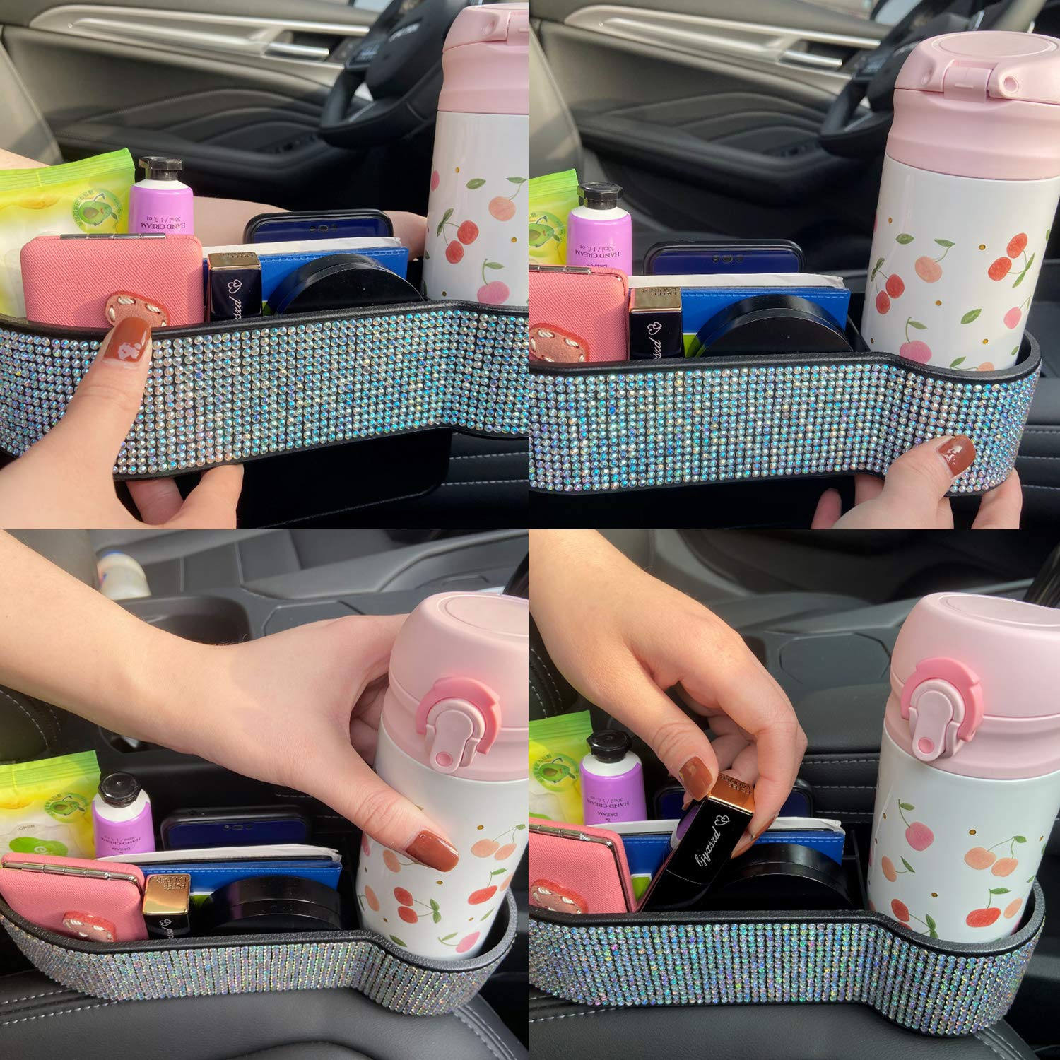 KONGDY Bling Car Seat Gap Filler Organizer - Premium Driver's Side Console Organizer with Cup Holder | Car Interior Accessories for Phone, Wallet & Keys | Perfect for Road Trips & Daily Commute