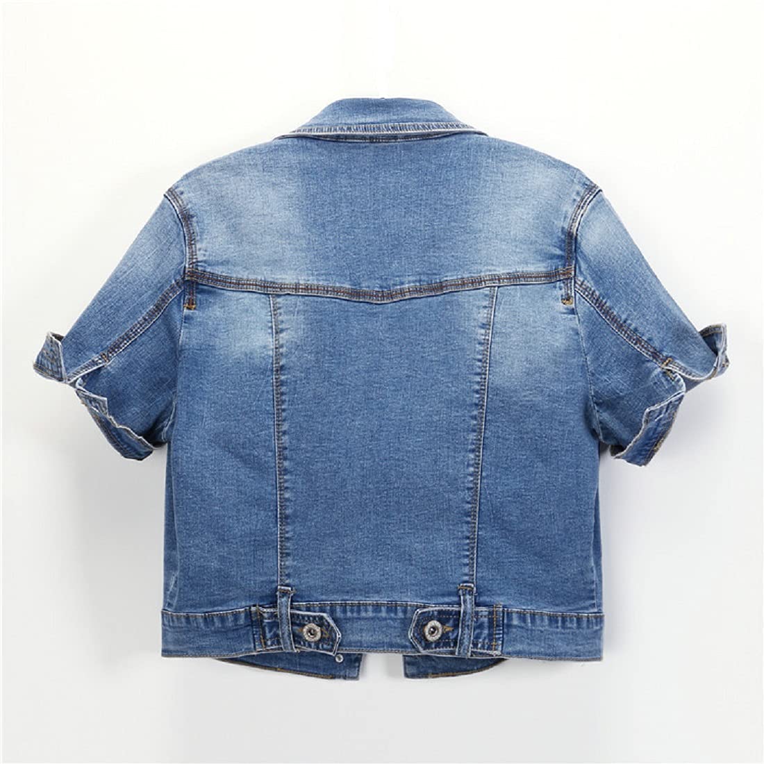 Women's Denim Crop Jacket - Short Sleeve Lapel Collar Button Front Jean Coat | Casual Spring Outfits, Streetwear & Date Night Fashion