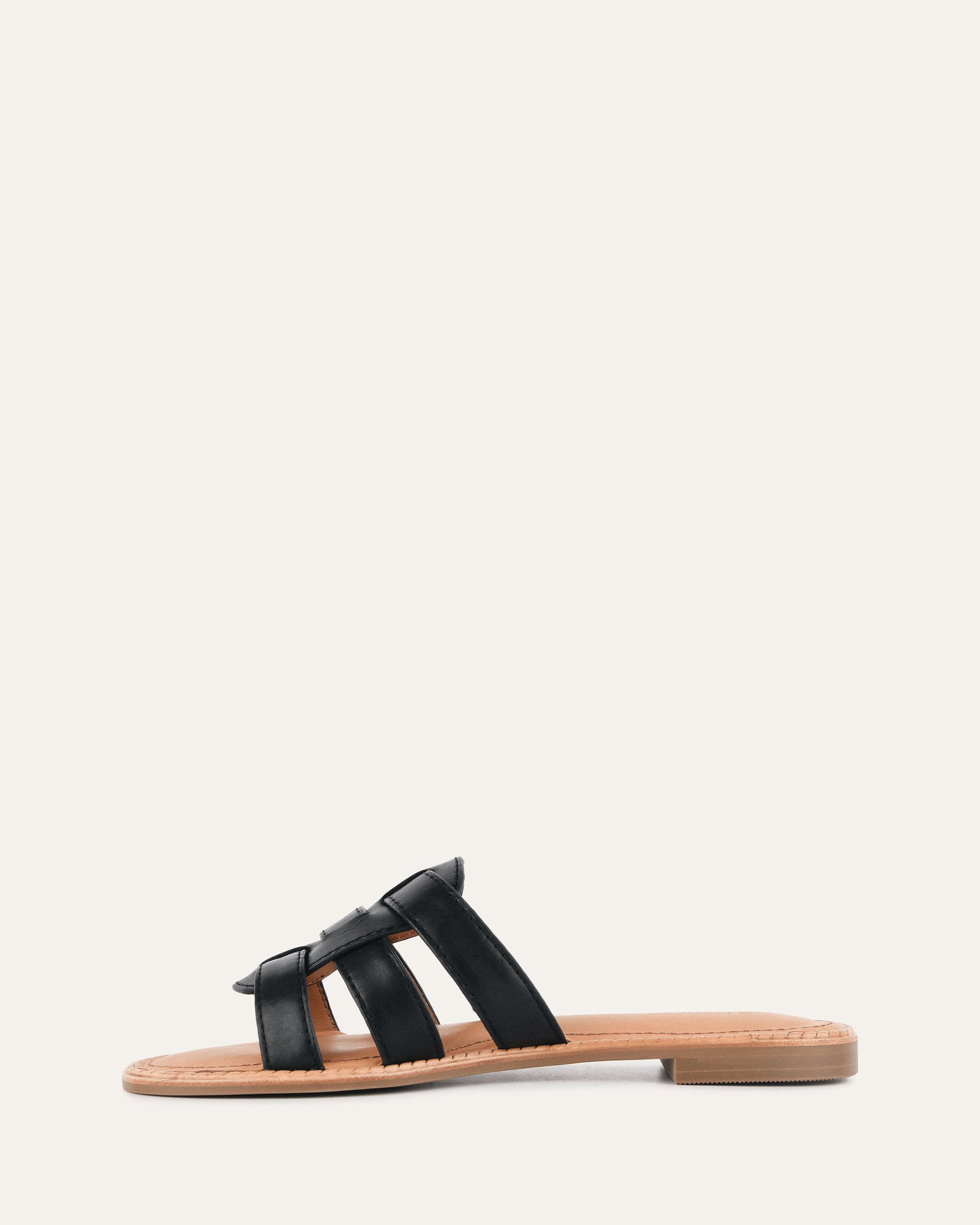 JASPER Women's Flat Sandals - Black Genuine Leather Comfortable Slip-On Sandals for Walking, Travel & Beach