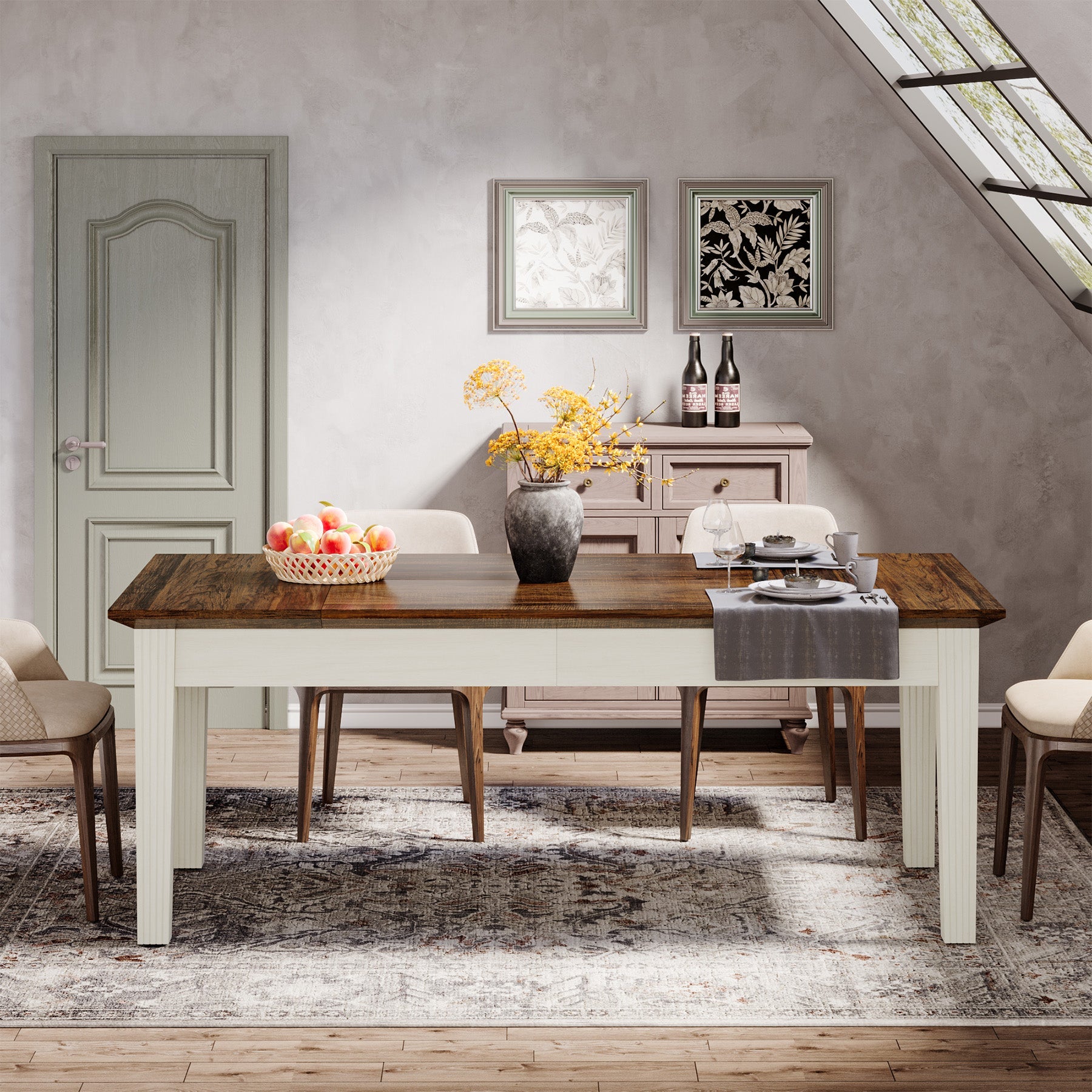 62 Inch Farmhouse Dining Table - Solid Wood Rectangular Kitchen Table for 4-6 People | Perfect for Family Meals, Dinner Parties & Farmhouse Style Decor
