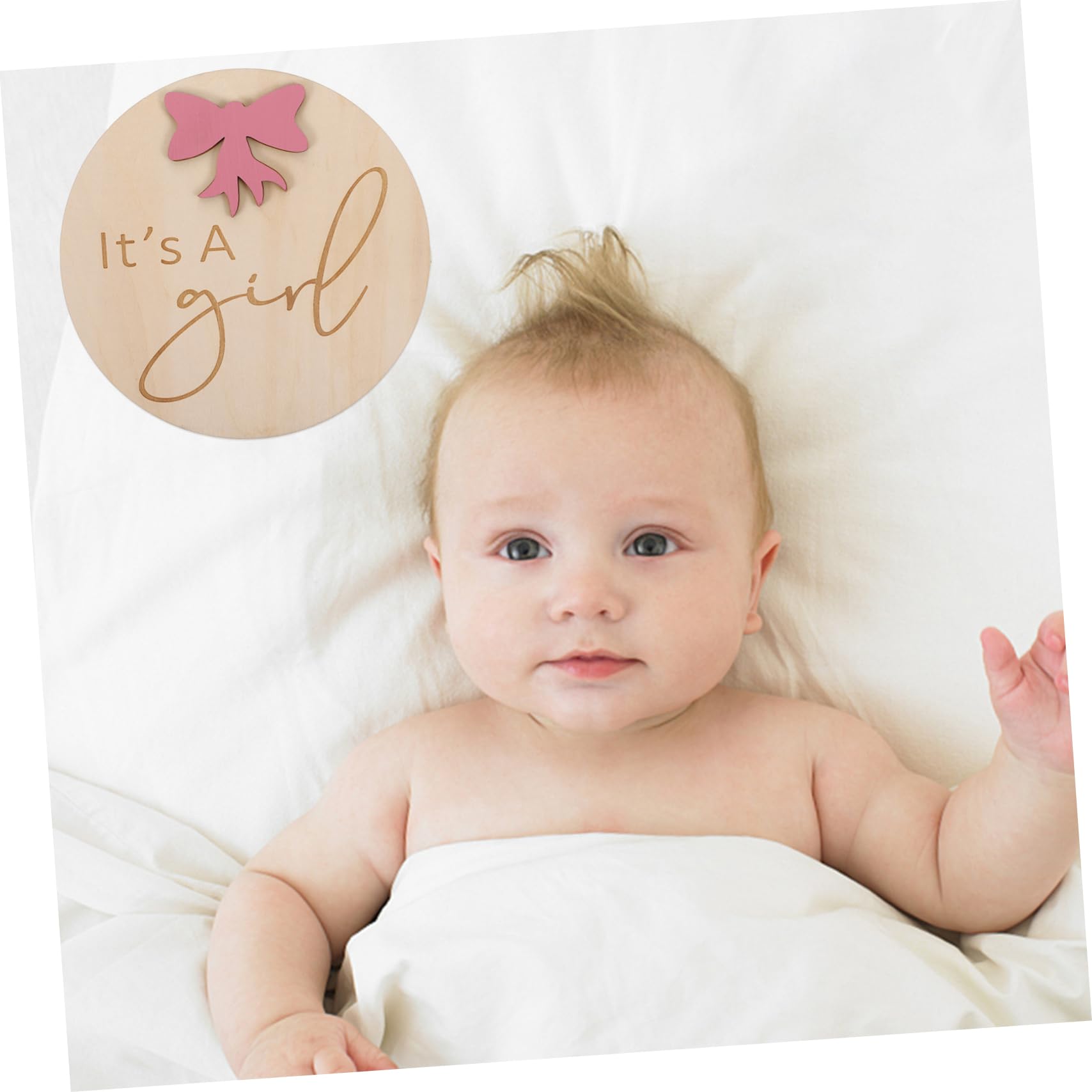 Levemolo Wooden Baby Shower Decor - Round Newborn Announcement Sign with Photo Prop | Perfect for Baby Name Reveal, Gender Reveal Party & Nursery Decor