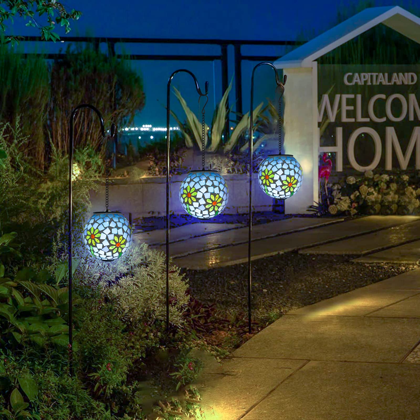 VCUTEKA Solar Lanterns Outdoor Waterproof - Hanging Solar Lights for Garden, Patio, Yard with Mosaic Glass Design | LED Solar Powered Lanterns for Pathway, Landscape Decoration | Perfect for Camping, Backyard Parties & Evening Ambiance