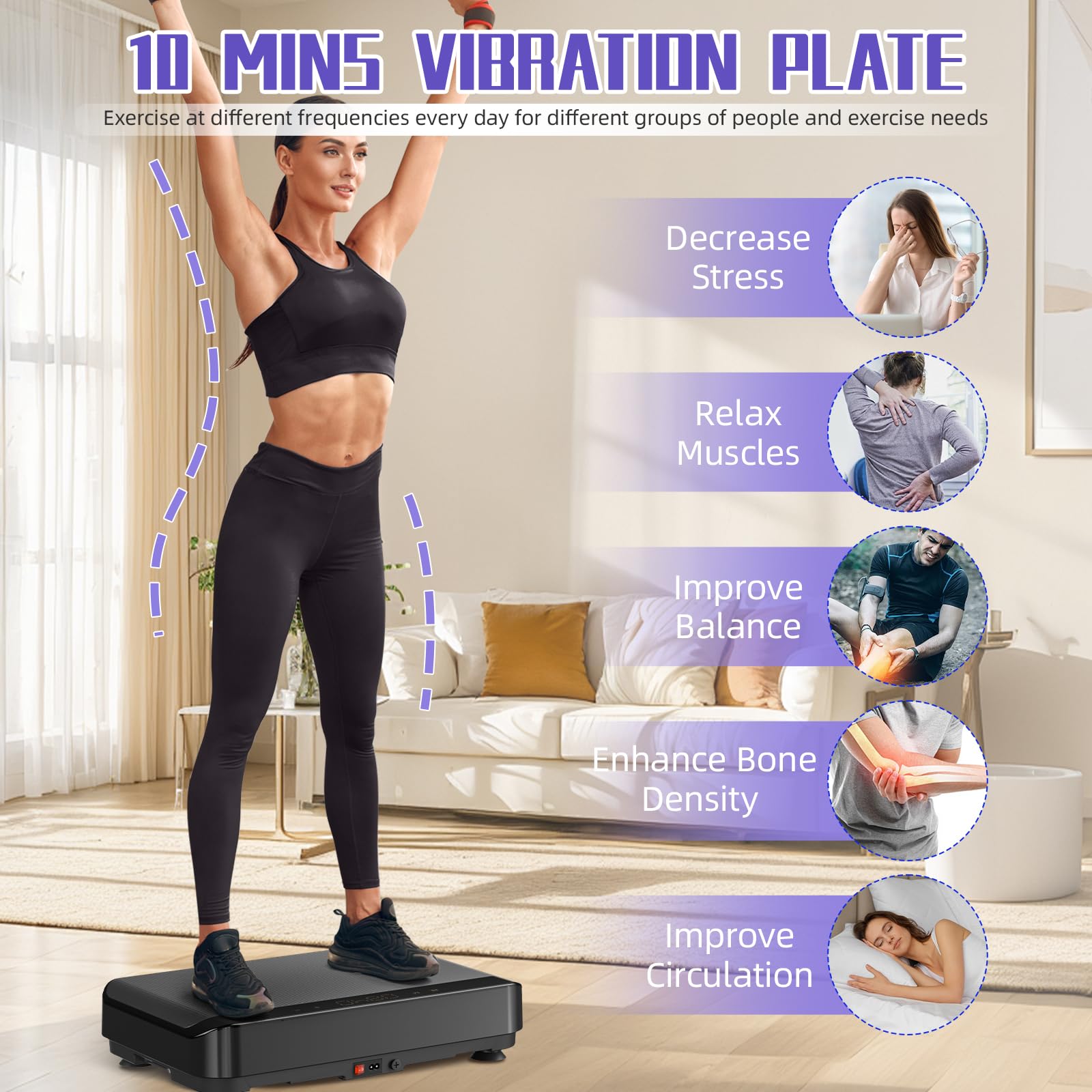 Bluetooth Vibration Plate Exercise Machine - 9 Modes Power Fitness Platform for Home Workouts, Lymphatic Drainage & Weight Loss | Full Body Vibration Trainer for Toning, Circulation & Recovery