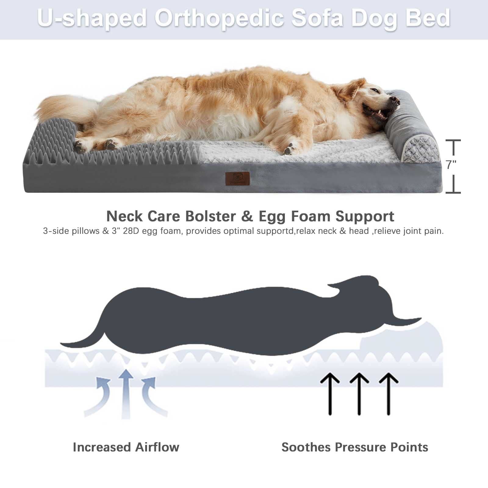 Orthopedic Dog Bed for Large Dogs - Waterproof Removable Cover, Egg Foam Support for Joint Pain Relief - Perfect for Crates, Sofas & Pet Lounging Areas