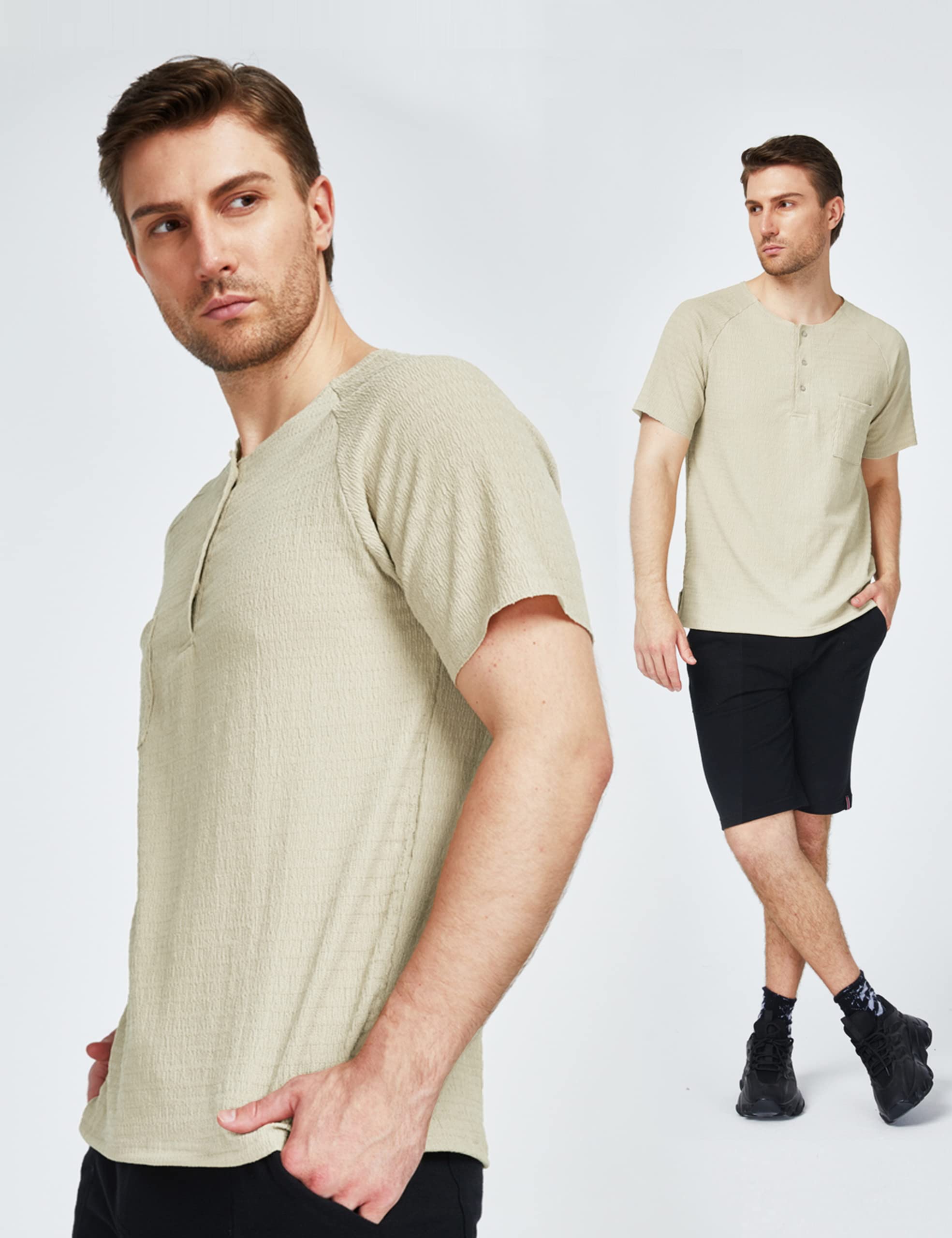 SSLR Men's Henley Shirts - Summer Crewneck Waffle Knit Short Sleeve T-Shirts for Casual Wear & Outdoor Activities