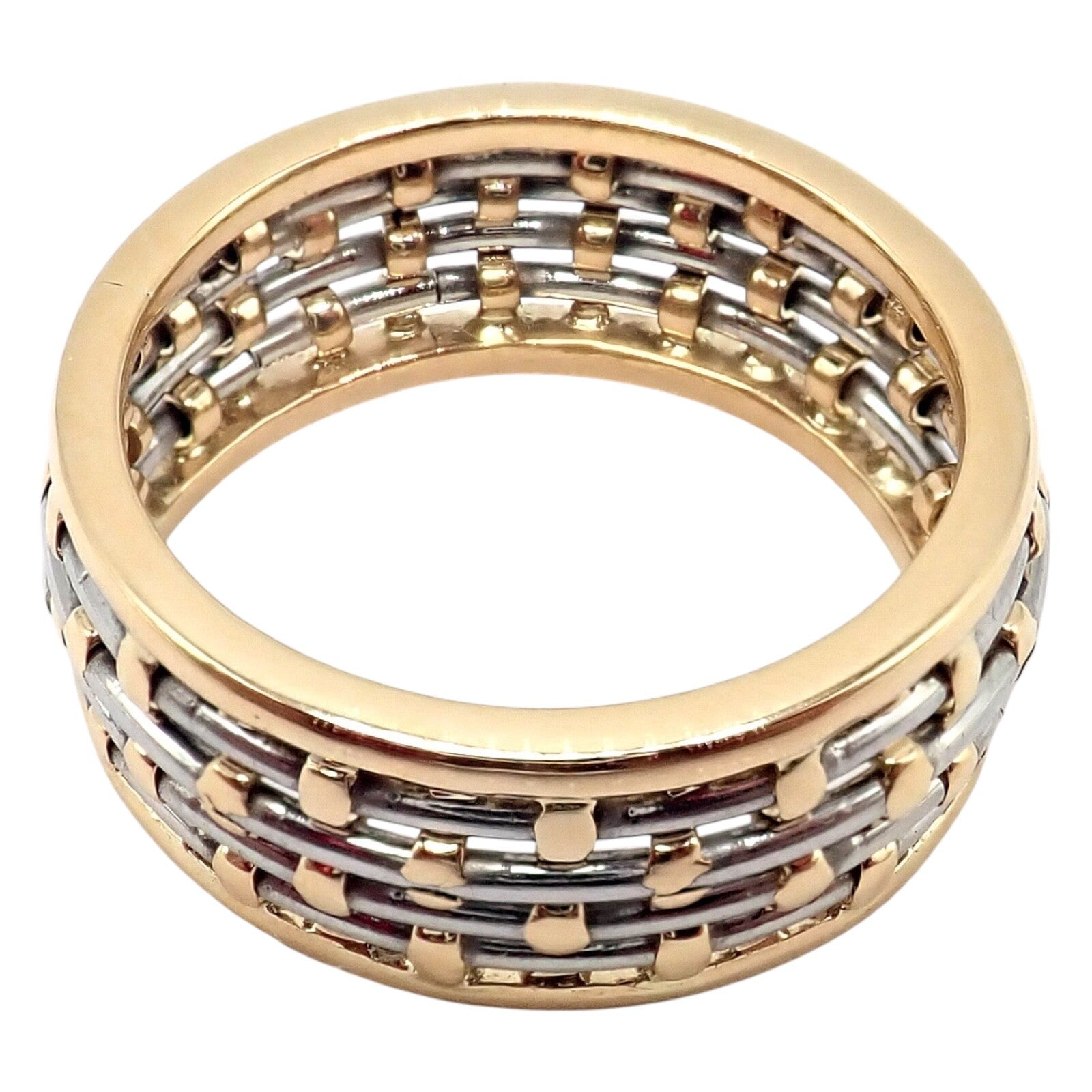 Authentic Cartier 18K Yellow Gold & Stainless Steel Basket Weave Ring and Earrings Set - Luxury Jewelry for Weddings, Anniversaries & Special Occasions