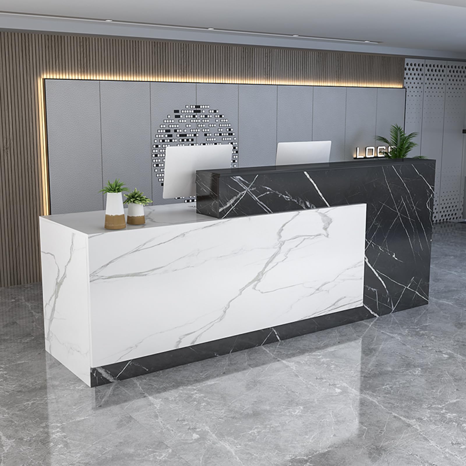 Modern Reception Counter Desk with Lockable Drawers - Wooden Computer Desk for Office, Retail Store, Beauty Salon & Hotel Lobby - Durable Checkout Counter with Storage (B-Left) - Perfect for Customer Service, Cashier Work & Professional Workspaces