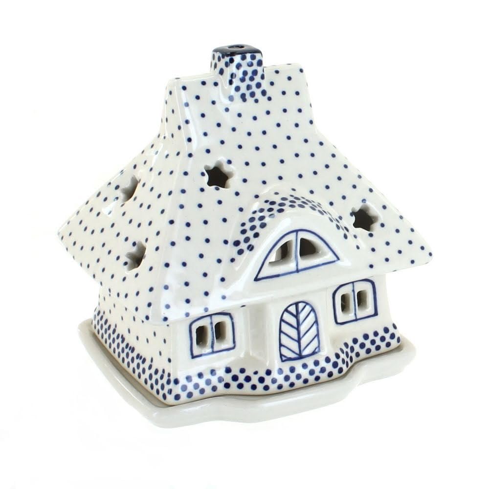 Blue Rose Polish Pottery Small Dots House Luminary - Handmade Ceramic Candle Holder for Home Decor, Wedding Centerpiece & Gift Idea - Perfect for Romantic Ambiance, Dining Table Decorations & Cozy Evenings