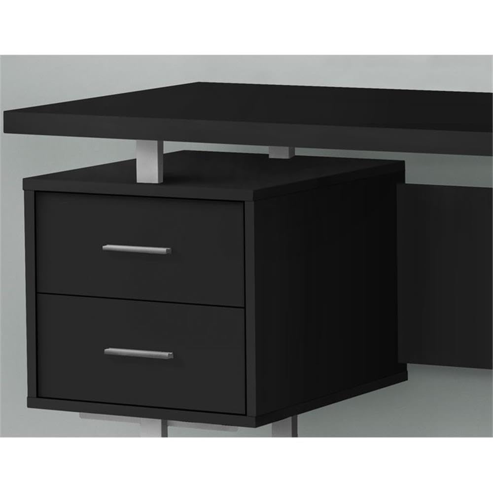 Pemberly Row Modern Reversible Floating Computer Desk - Black Wooden Writing Table for Home Office, Gaming & Study | Space-Saving Design for Small Rooms & Apartments