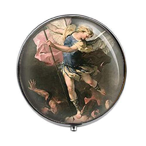 Saint Michael The Archangel Catholic Religious Art Photo Pill Box - Charm Jewelry Box - Glass Candy Container for Home, Travel & Gift Giving
