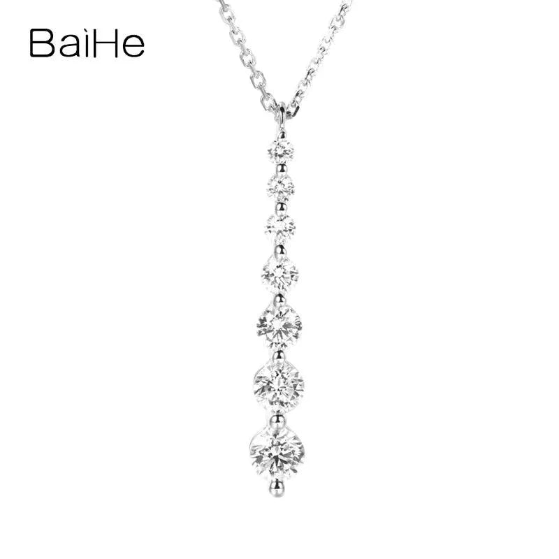 BAIHE 18K White Gold Natural Diamond Pendant Necklace for Women & Men | Elegant Clavicle Chain | Perfect for Parties, Weddings & Special Occasions | Trendy Fine Jewelry Gift