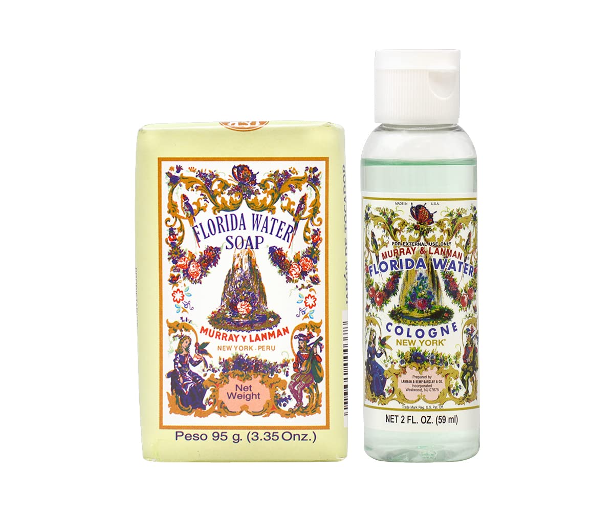 Lenman & Kemp Florida Water Soap 3.35oz + Florida Water 2oz Set - Refreshing Cleansing & Aromatherapy for Home, Spa, and Travel