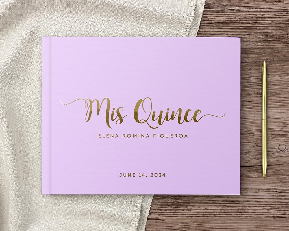 Quinceanera Guest Book & Photo Album - Elegant Lilac Purple Gold Scrapbook for Daughter's 15th Birthday Party (9x6 in) | Perfect for Quince Celebrations, Memory Keepsake, and Special Event Guest Signatures