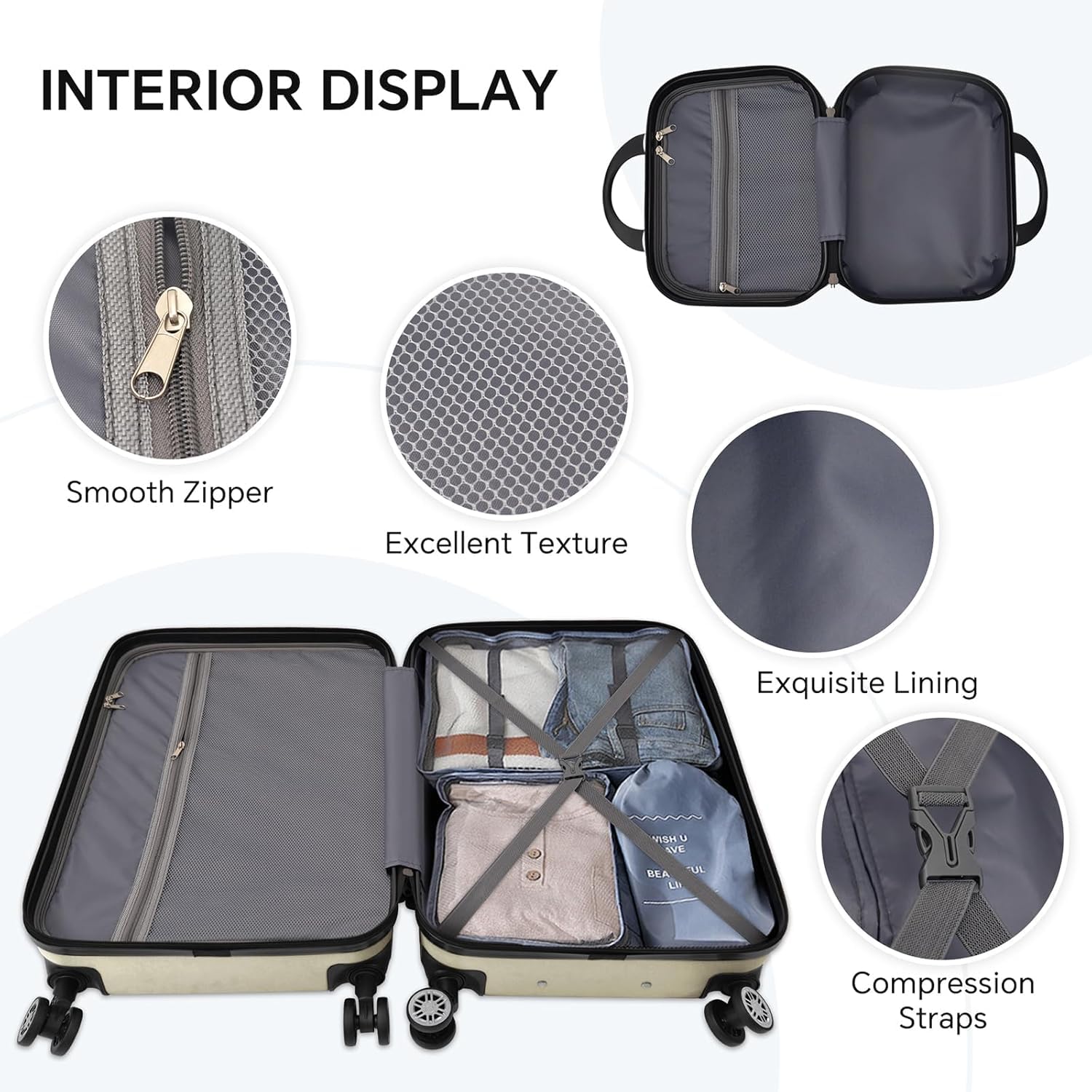 TSA Lock Hardshell Luggage Set with 360° Spinner Wheels - Lightweight Rolling Suitcase Carry On (4-Piece, Cement Gray) - Perfect for Business Travel, Family Vacations & International Trips