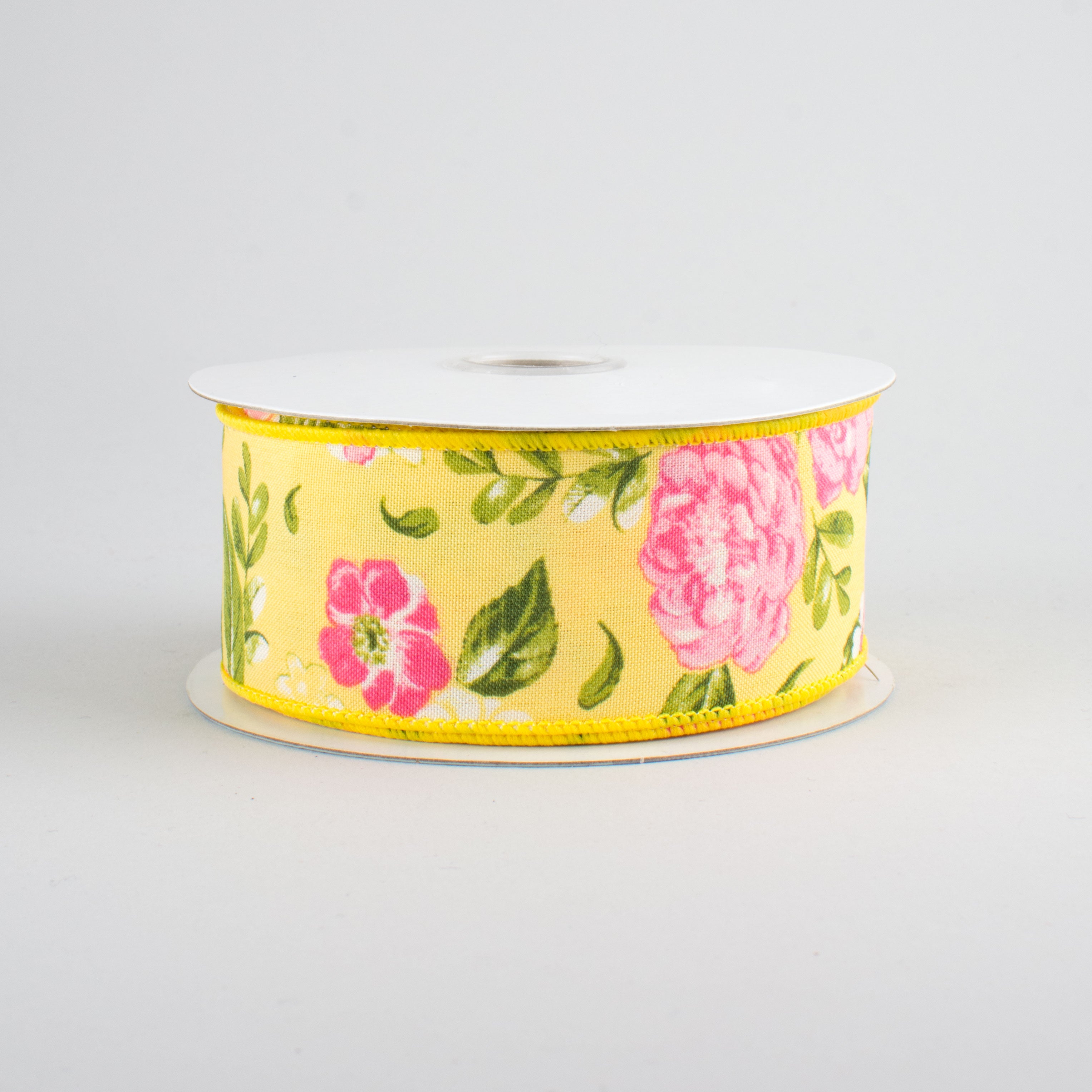 1.5 Inch Yellow Rose Floral Ribbon - 10 Yards Bulk Roll for Gift Wrapping, Wedding Decorations, DIY Crafts and Scrapbooking