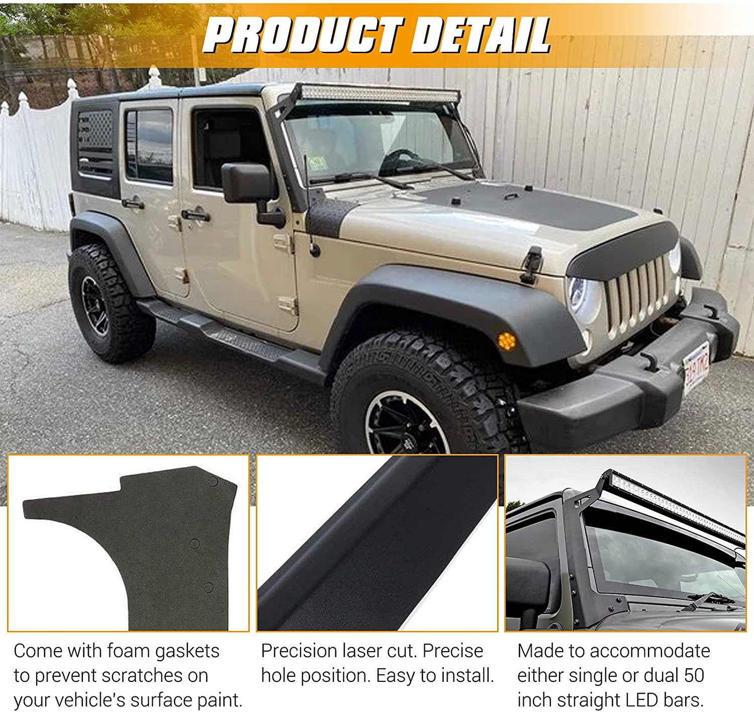 50 Straight Light Bar Windshield Mounting Brackets for 1997-2006 Jeep Wrangler TJ - Heavy Duty Off-Road LED Light Mounting Kit for Adventure & Night Driving