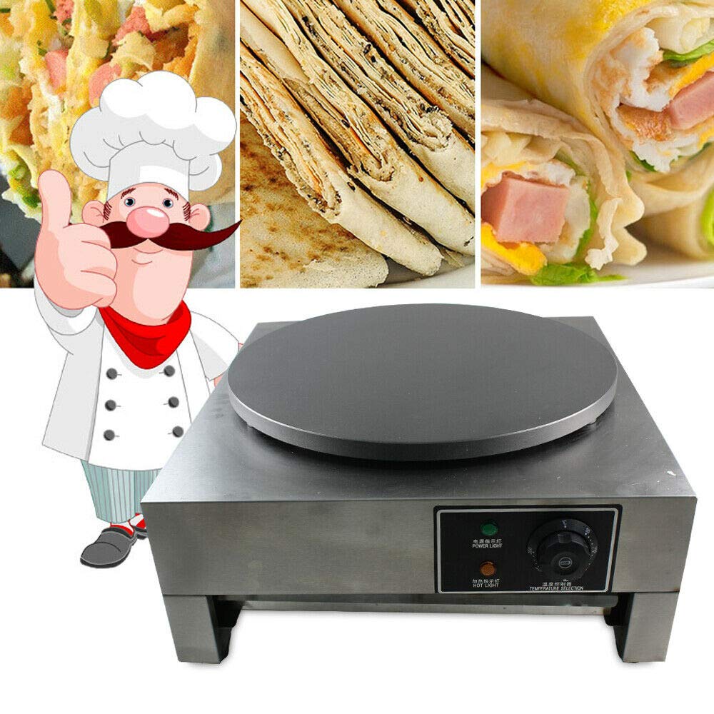 3KW Commercial Electric Crepe Maker Machine - 50Hz Single Hotplate Non-Stick Griddle for Restaurants, Cafes & Catering Businesses - Perfect for Making Crepes, Pancakes & Flatbreads