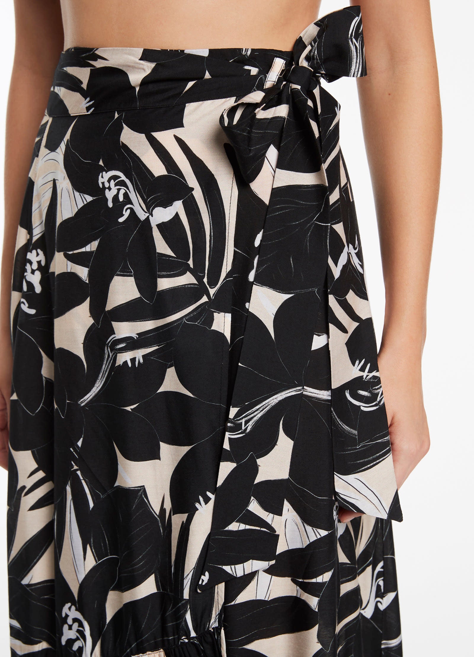 Floral Ruffle Wrap Skirt for Women - Elegant Black Summer Skirt with Side Tie | Perfect for Beach, Vacation, and Casual Outfits
