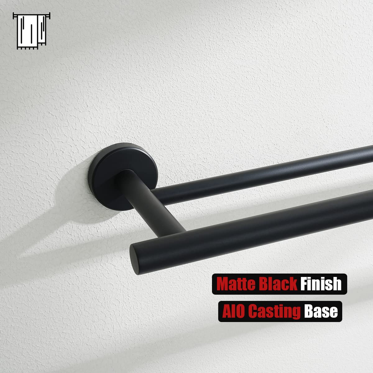 18 Inch Matte Black Stainless Steel Towel Bar - Heavy Duty 304 Stainless Steel Bathroom Towel Rack with Wall Mount (0.8mm Thick, 20
