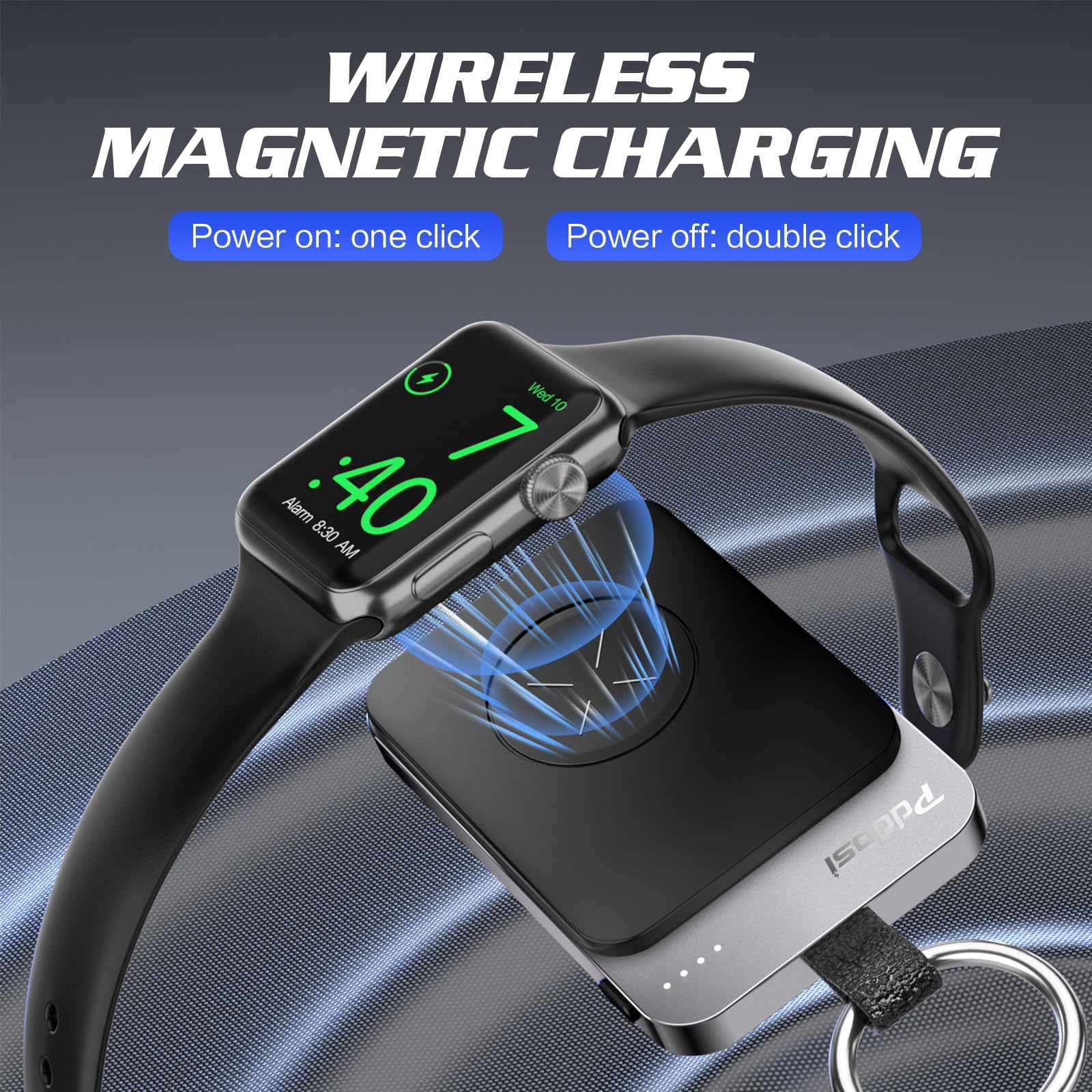 Portable Magnetic Charger for Apple Watch Series 10/9/8/7/6/5/4/3/2/SE/Ultra - 1500mAh Wireless Travel Charger with Keychain (Black) | Perfect for Gym, Travel & Everyday Use