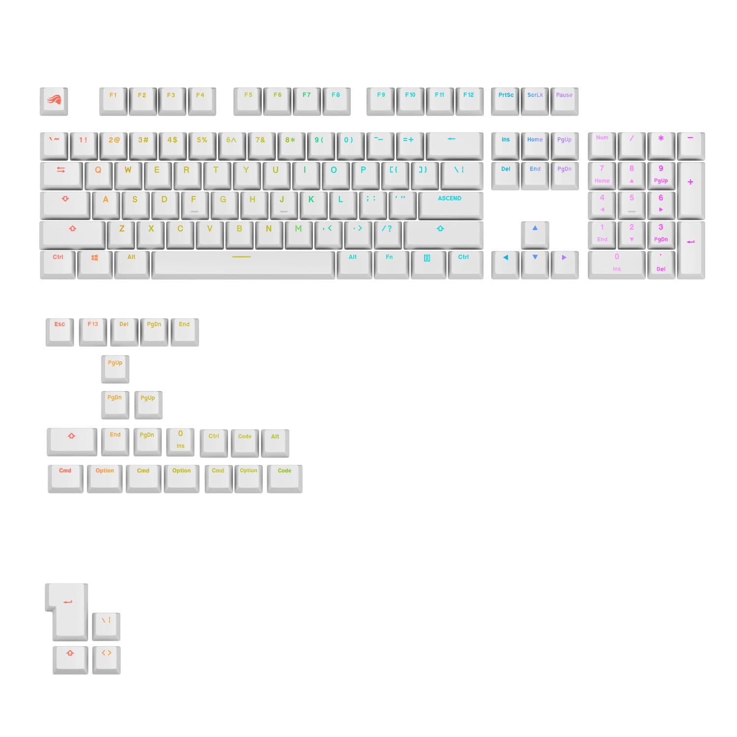 Glorious Gaming GPBT Shine-Through Keycaps - Translucent Symbols, Retro Backlit for Custom Mechanical Keyboards (100%, 75%, 65%, 60% Sizes) - ANSI/ISO Compatible, QWERTY Layout for Windows & MacOS - Perfect for Gaming, Typing & RGB Enthusiasts