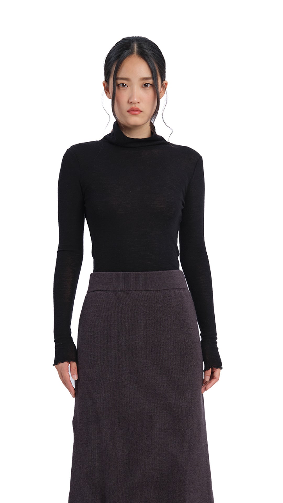 Women's Mock Neck Wool Tight Top - Soft & Warm Winter Layering Piece for Casual Outfits & Office Wear