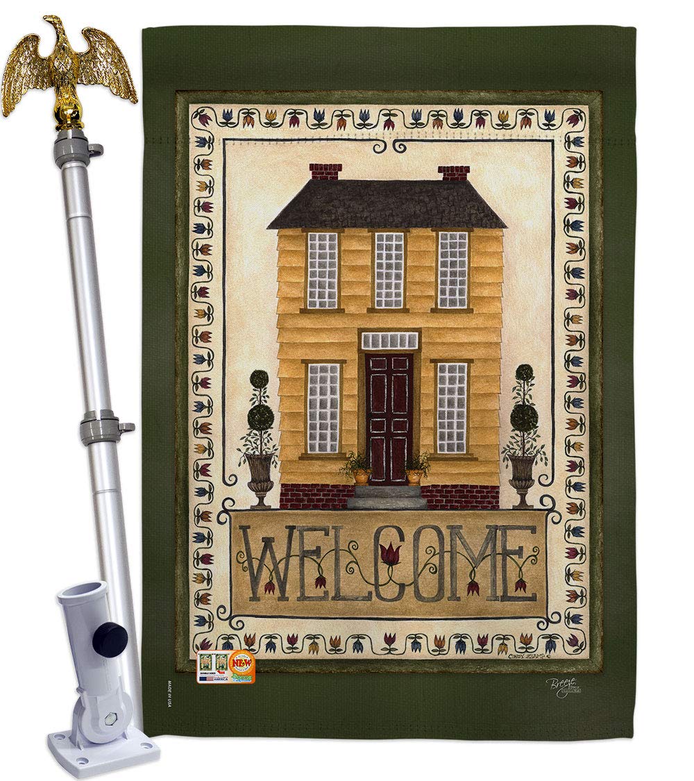 Yellow Welcome Home Flag Set - 28x40 Inch with Pole for Outdoor Decor