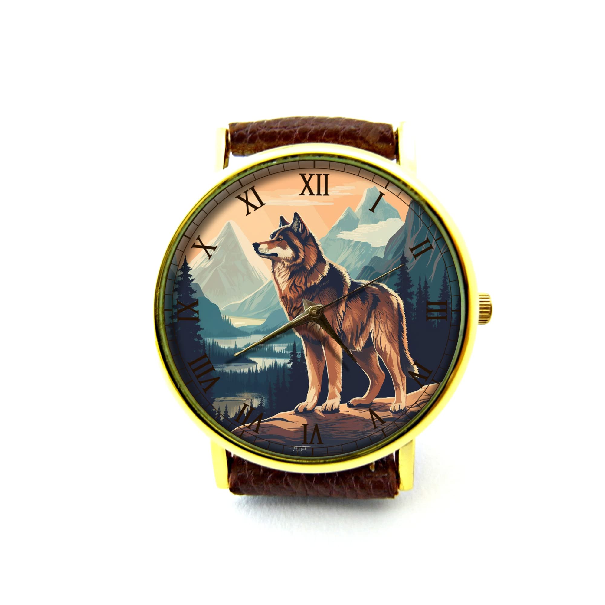 Wolf Leather Watch for Men & Women - Handmade Genuine Leather Strap, Custom Engraved Wolf Design, Unisex Wristwatch - Perfect for Outdoor Adventures, Gifts & Everyday Wear