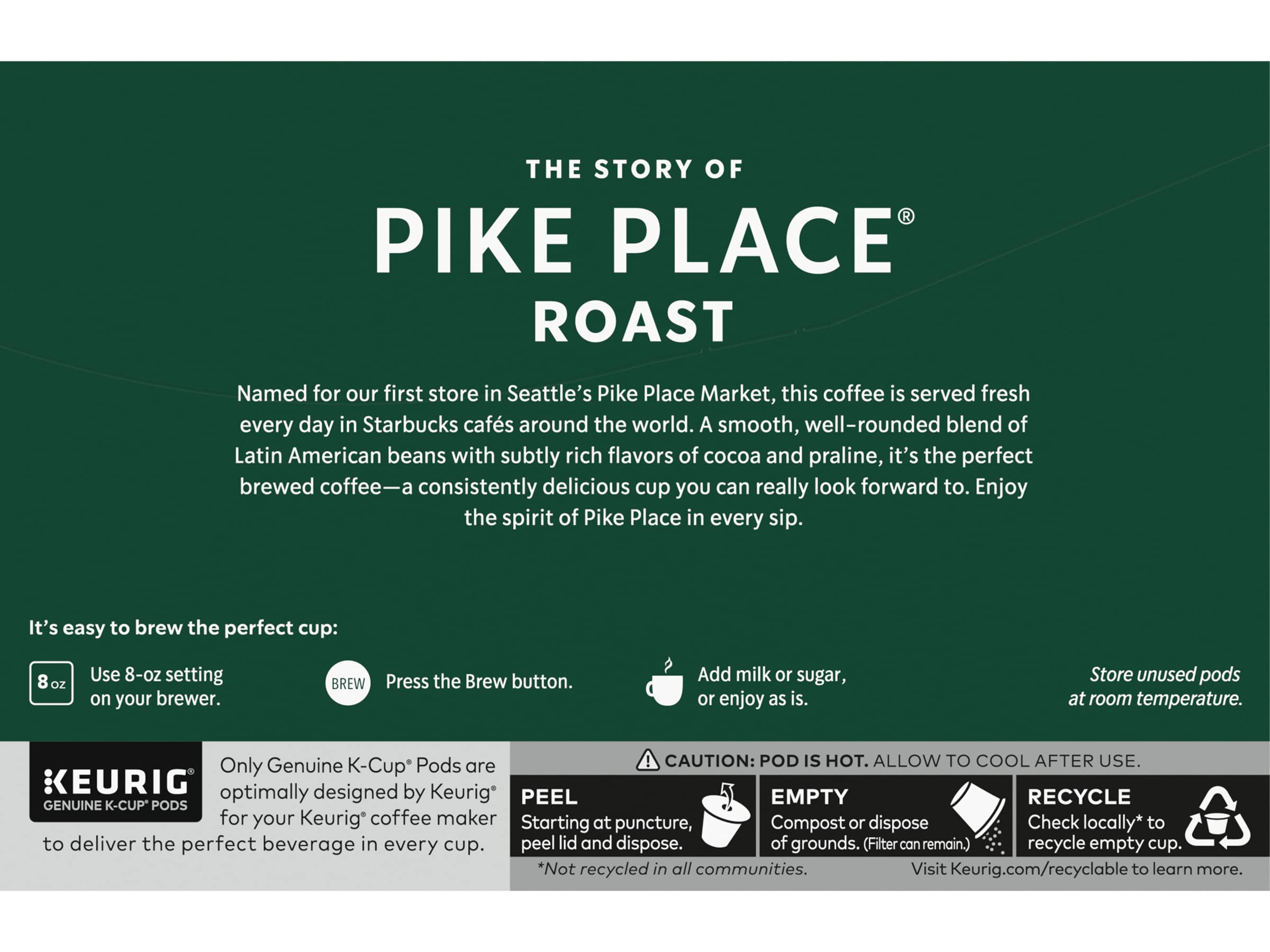 Starbucks Pike Place Roast Medium Roast Coffee Pods - Keurig K-Cups (0.44 oz, 10 Count, 2 Pack) - Perfect for Home, Office & Single-Serve Brewing