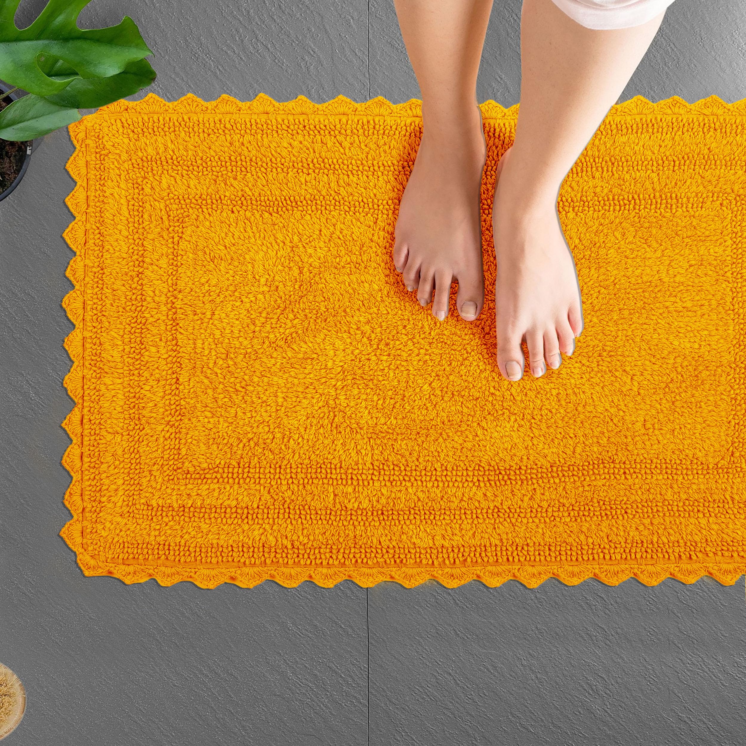 TreeWool 2-Pack Soft Reversible Cotton Bath Mat with Crochet Border - Absorbent Non-Slip Bathroom Rug (19
