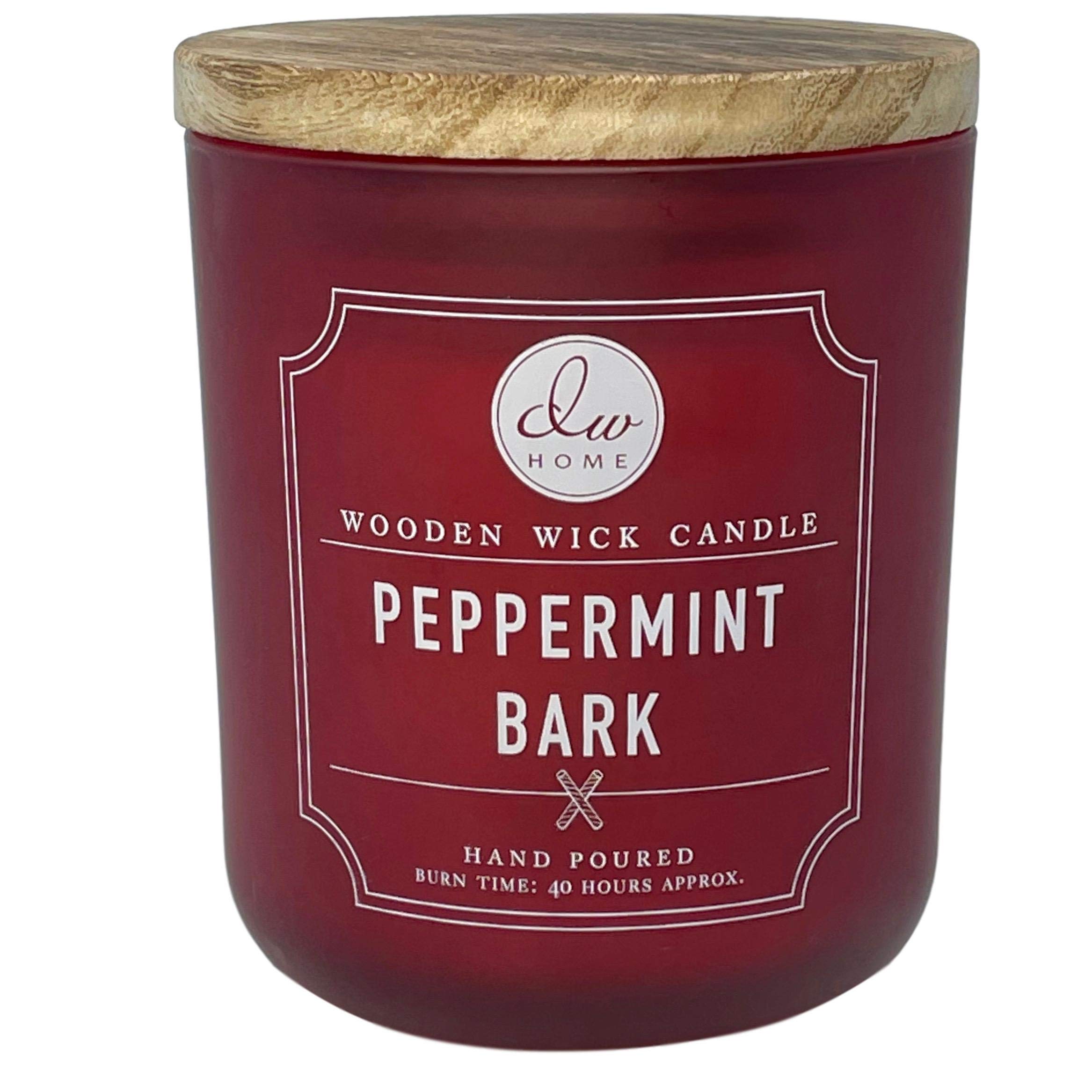 DW Home Peppermint Bark Wooden Wick Scented Candle - 14oz Holiday Aromatherapy Gift for Christmas, Winter Home Decor & Relaxation