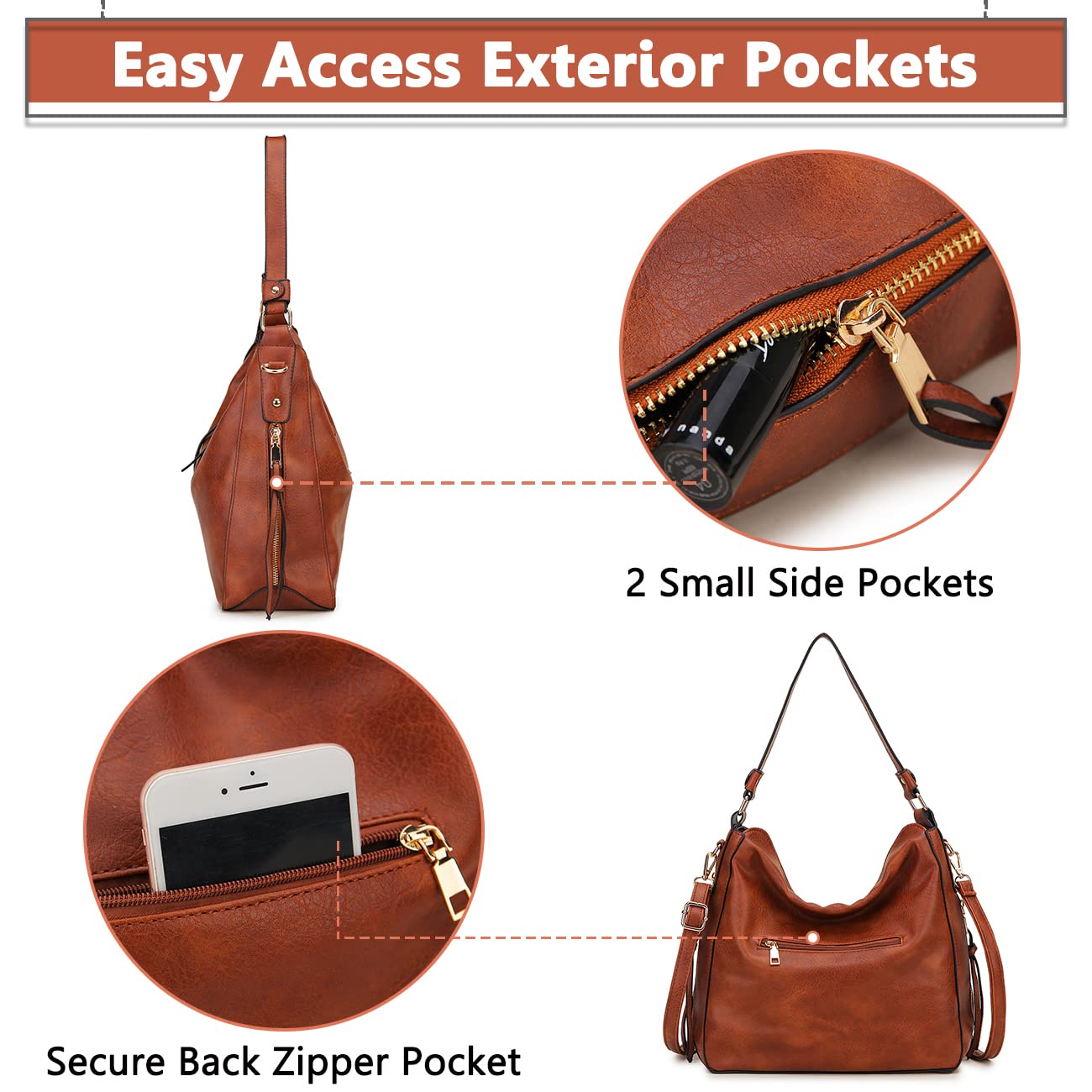 VX VONXURY Women's Hobo Bag - Stylish Faux Leather Shoulder Purse with Detachable Long Strap | Fashion Handbag for Work, Travel & Everyday Use