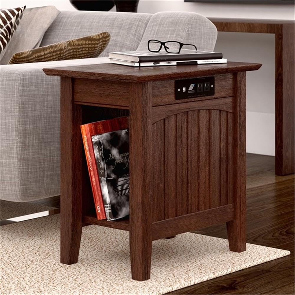 Home Square 2-Piece Nantucket Charger Wood End Table Set in Burnt Amber - Rustic Side Tables for Living Room, Bedroom, or Entryway Decor