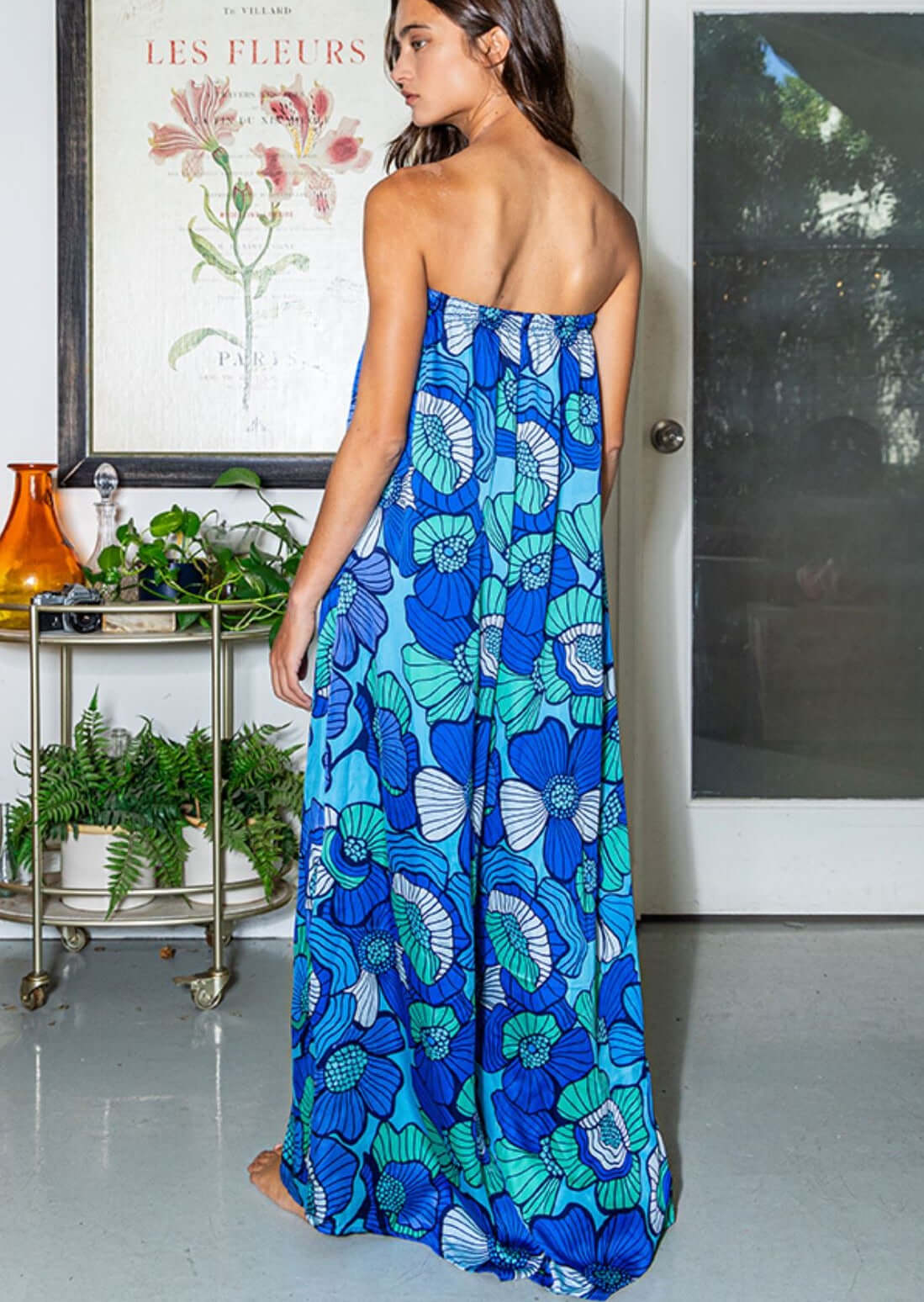 Blue Floral Strapless Jumpsuit - Women's Resort Wear Beach Cover Up | Perfect for Vacation, Pool Party & Summer Outfits | Final Sale Clearance
