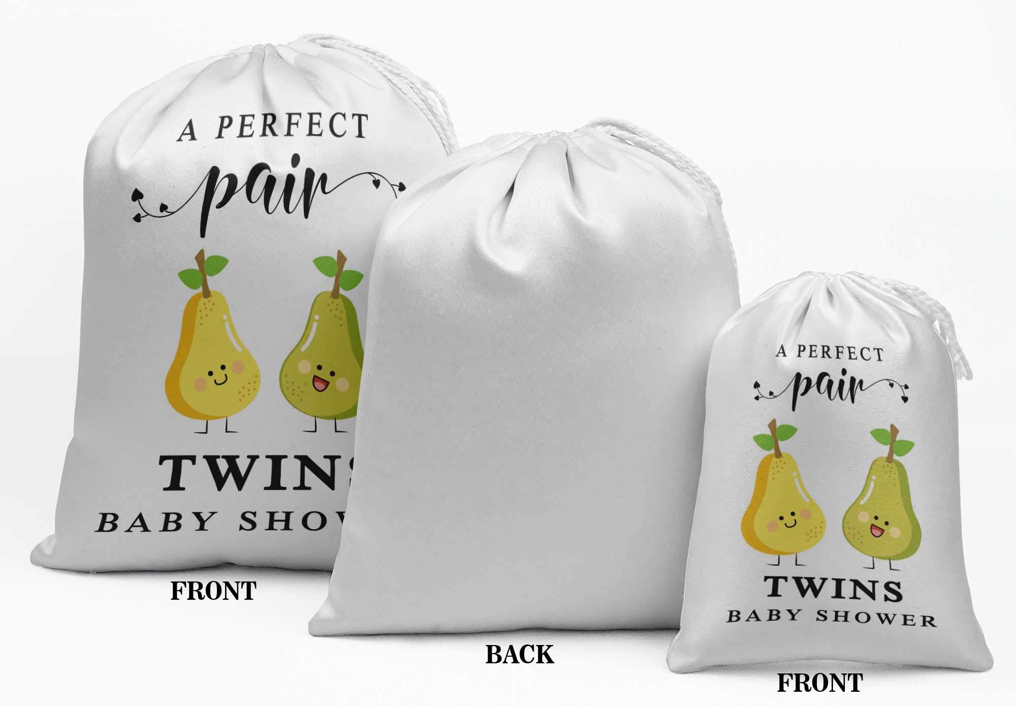 White Twins Baby Shower Party Supplies - 15pcs Gift Pouches & Favor Candy Bags for Gender Reveal, Newborn Celebration & Birthday Party Decorations