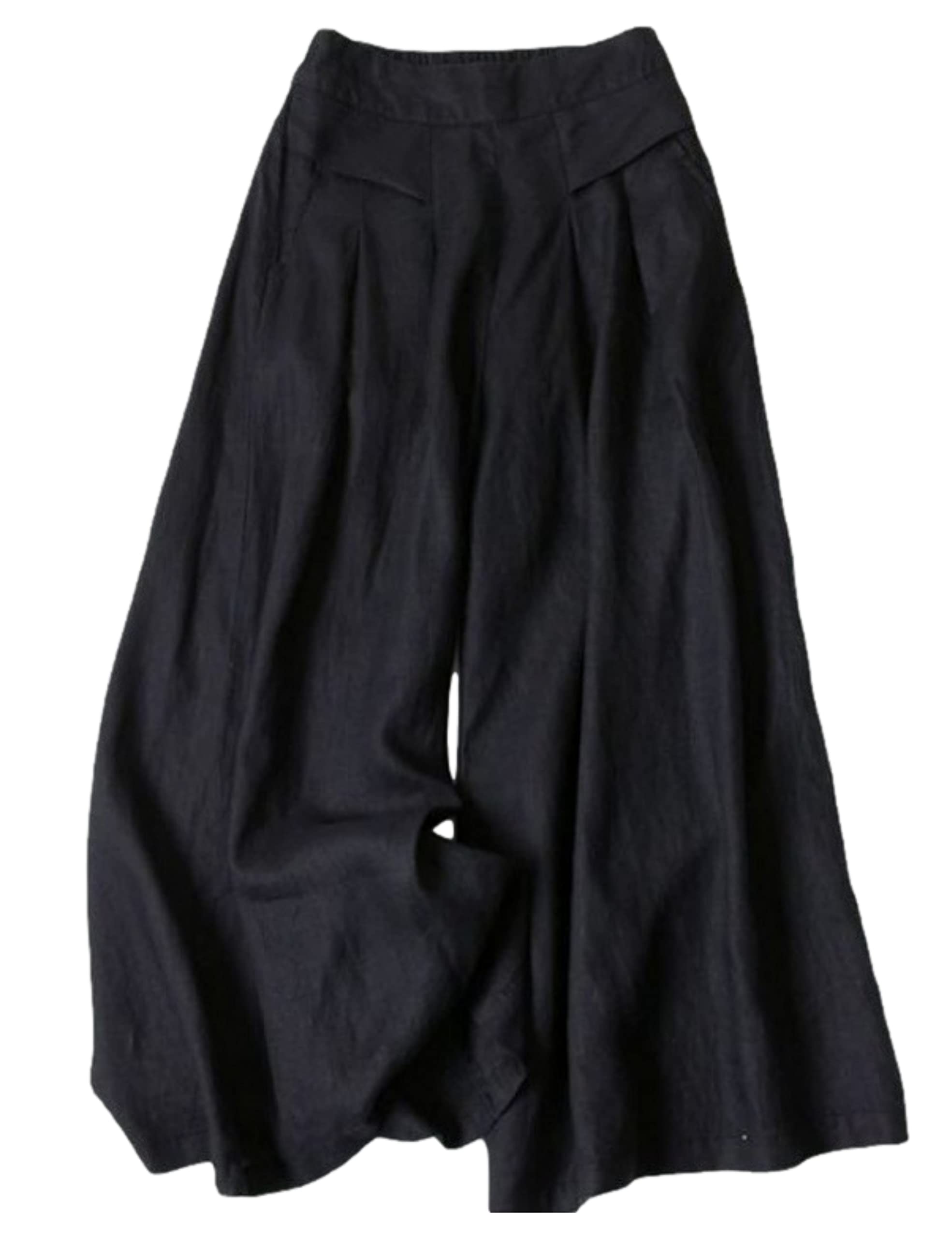 Bozanly Women's Linen Wide Leg Palazzo Pants - Elastic Waist Comfortable Culottes with Pockets | Summer Casual, Beach Vacation & Office Wear