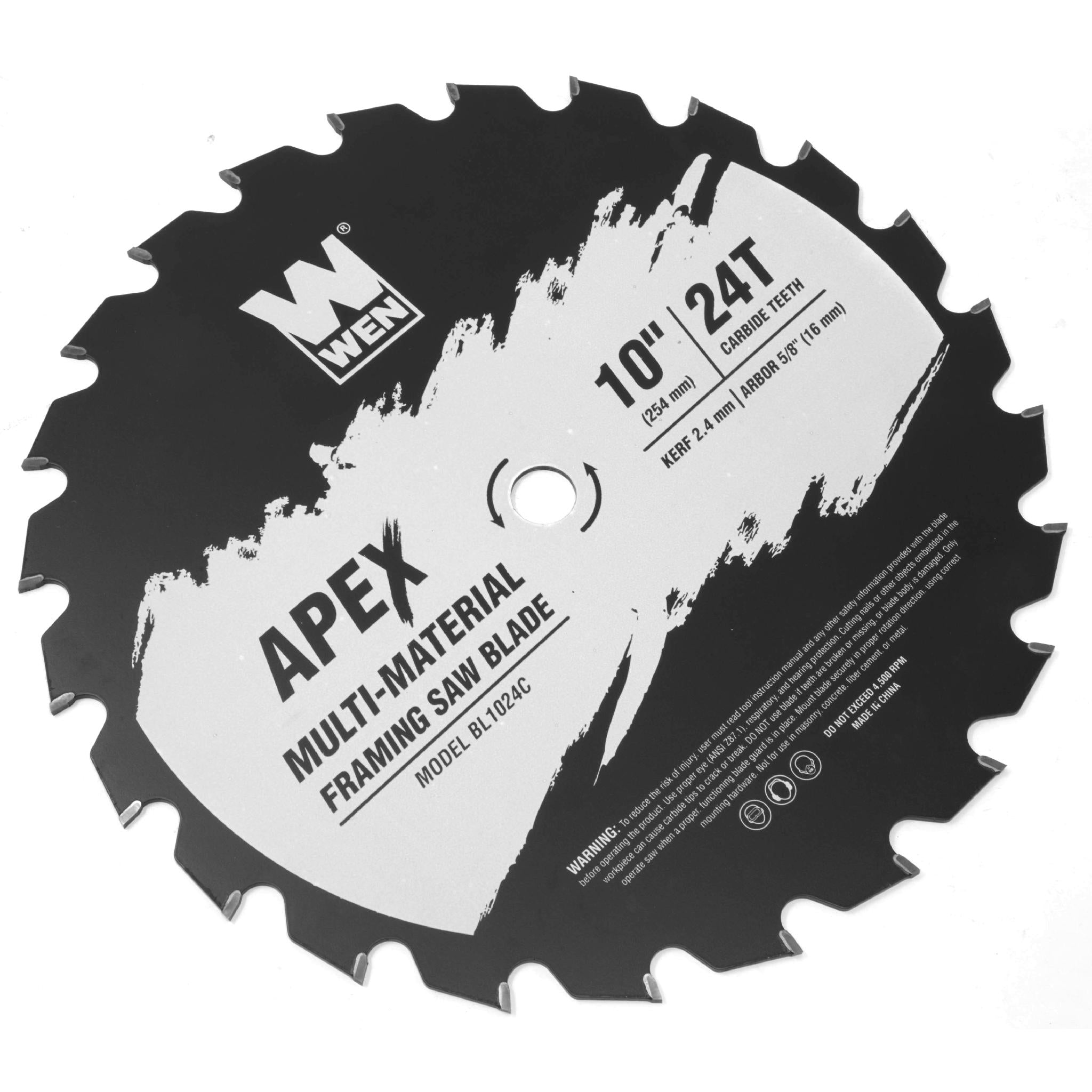 WEN BL1024C Apex 10-Inch 24-Tooth Carbide Tipped Multi-Material Framing Saw Blade with Cool Cut Coating - Industrial Grade for Woodworking, Metal Cutting & Construction Projects