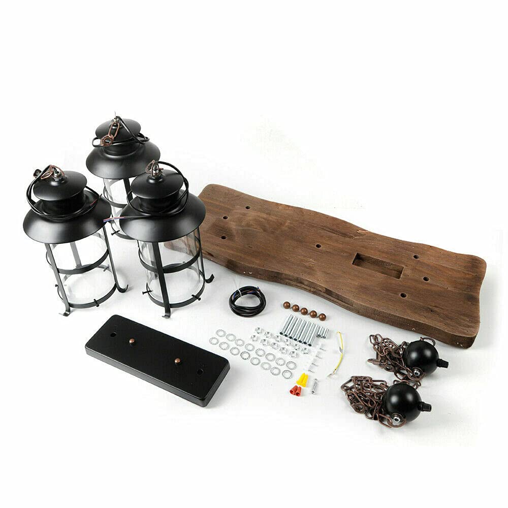 3 Head Wood Rustic Chandelier - Industrial Farmhouse Ceiling Light Fixture for Dining Room, Living Room & Bedroom Lighting | Vintage Edison Bulb Compatible