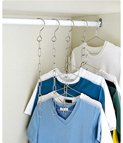 Falytemow 6-Pack Stainless Steel Space Saving Hanger Chains - Magic Closet Organizer with Cascading Design for 80% More Storage Space | Perfect for Small Closets, Dorm Rooms & Apartment Living