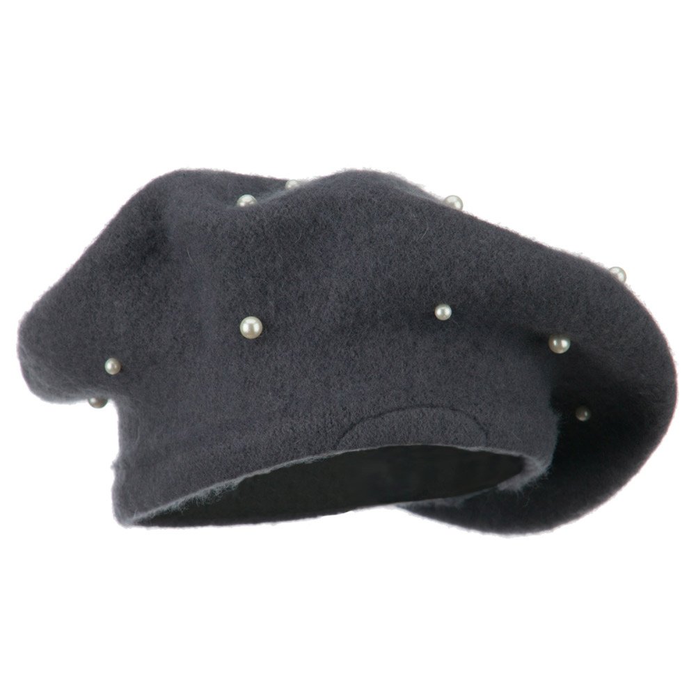 Jeanne Simmons Women's Fashion Beret Hat with Fake Pearl Accents - Grey | Elegant Winter & Fall Hat for Women, Perfect for Parties, Weddings & Daily Wear