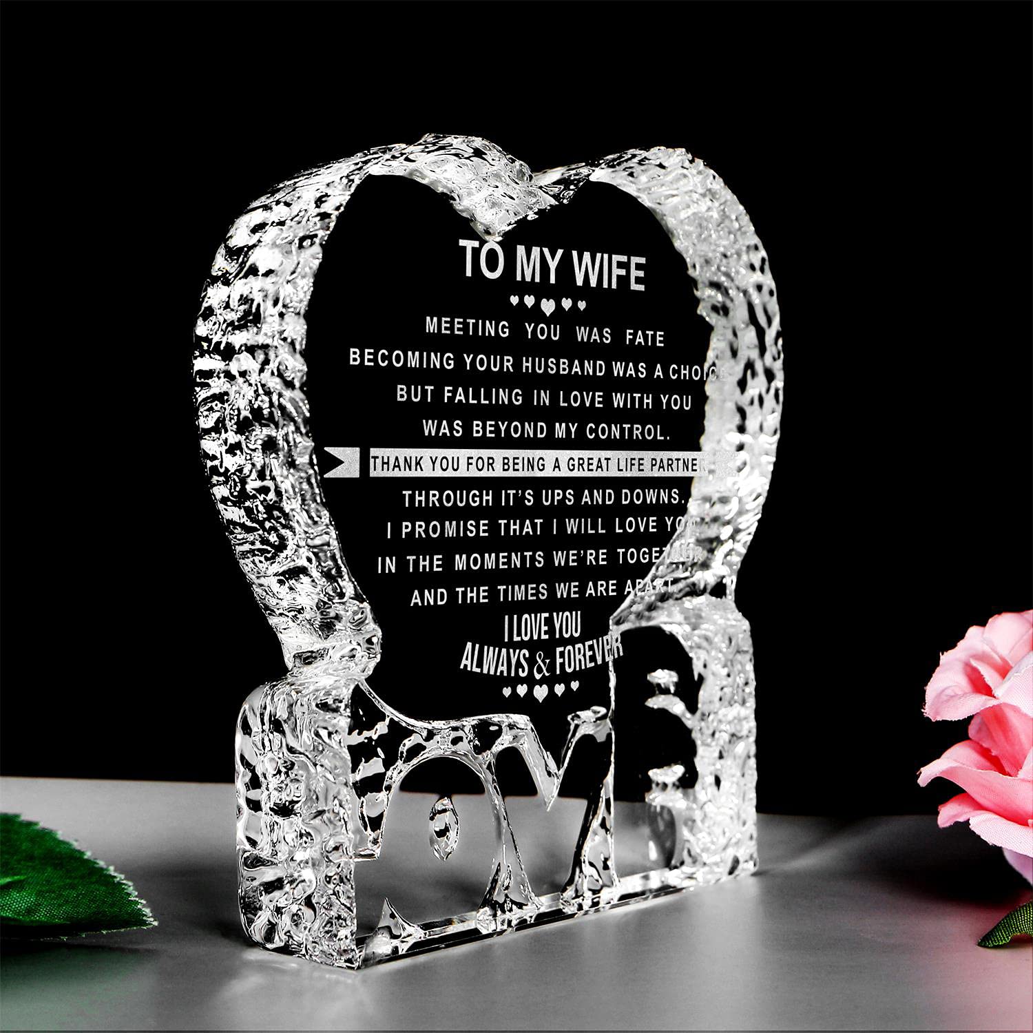 Custom Heart Crystal Gift for Wife - Romantic Anniversary & Valentine's Day Present for Her