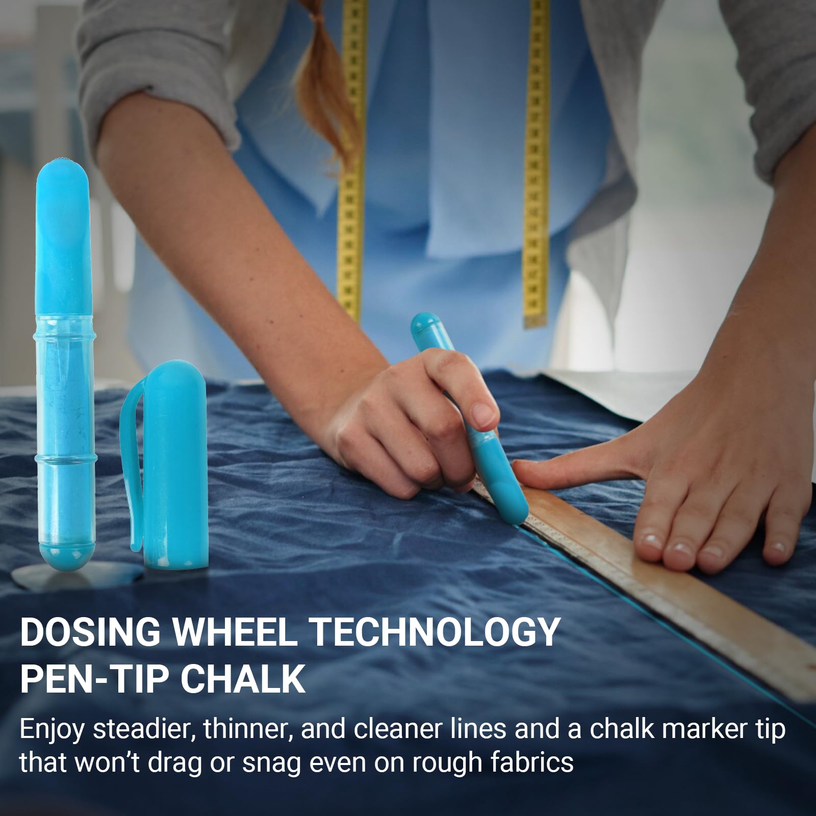 2-Pack Fabric Chalk Markers (Blue & White) - Washable Tailor's Chalk for Quilting, Sewing & Fabric Marking - Works on Cotton, Denim & Most Fabrics - Precision Dosing Wheel Technology - Perfect for DIY Crafts, Clothing Alterations & Pattern Making