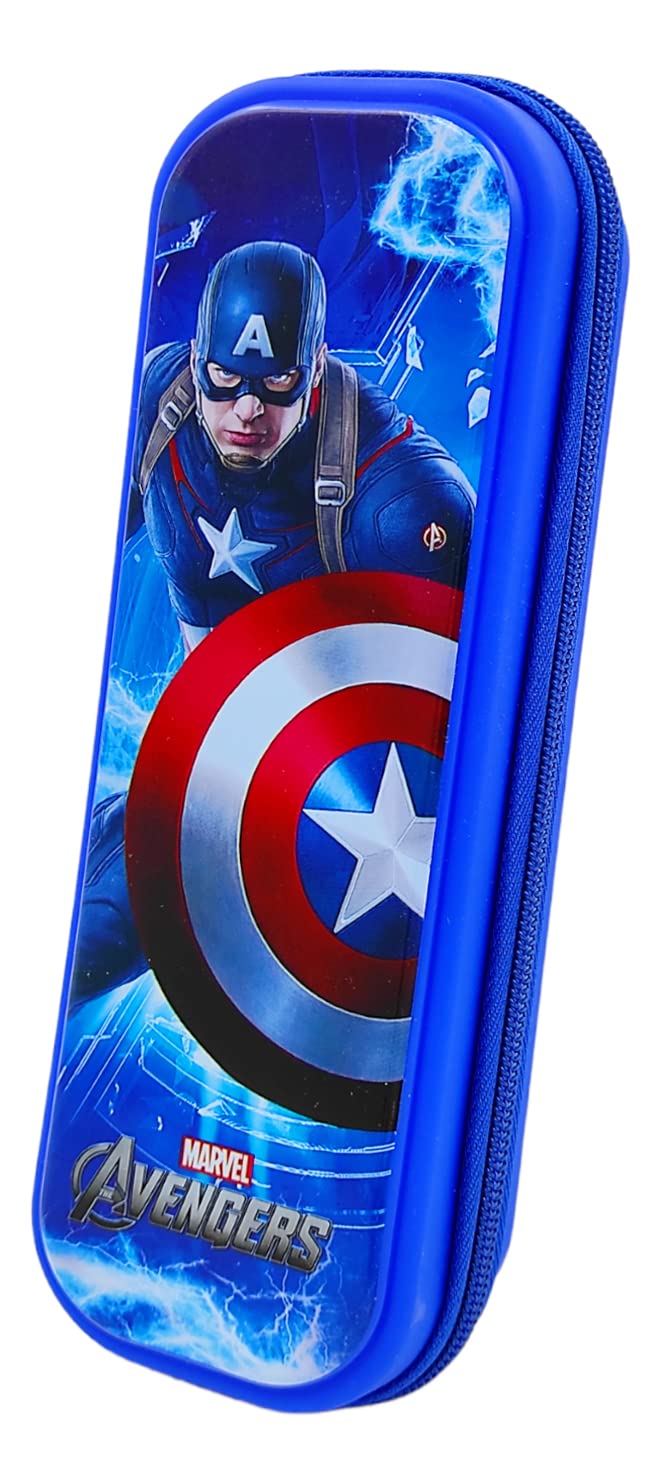 Johnnie Boy Captain America Pencil Box with Built-in Pencil Stand - Durable & Spacious Zippered Pencil Case for Boys (Dark Blue) - Perfect for School, Office & Travel Organization